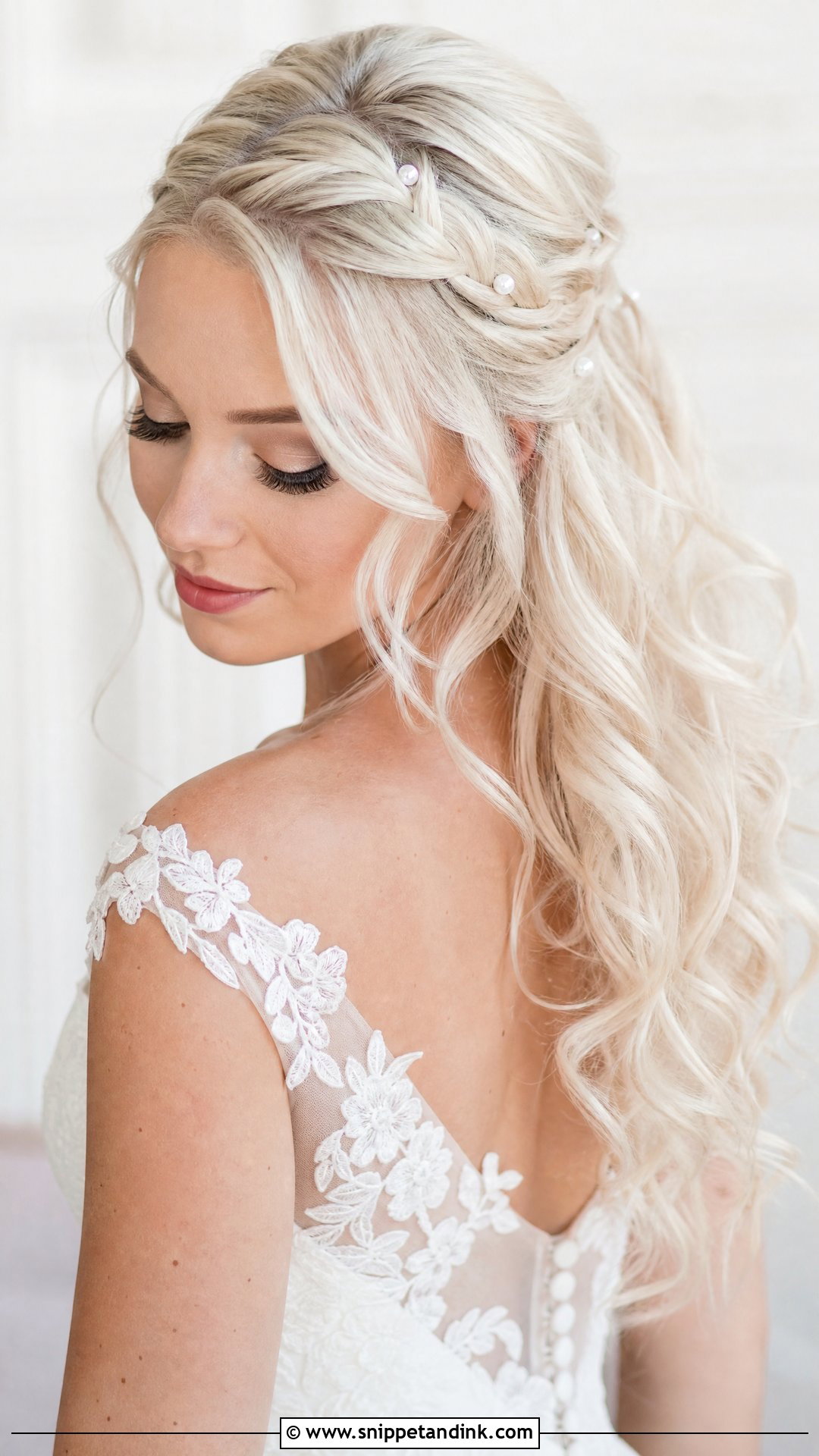Platinum Blonde Braided Half Up - Snippet and Ink - 20 Blonde Hair Bride Ideas