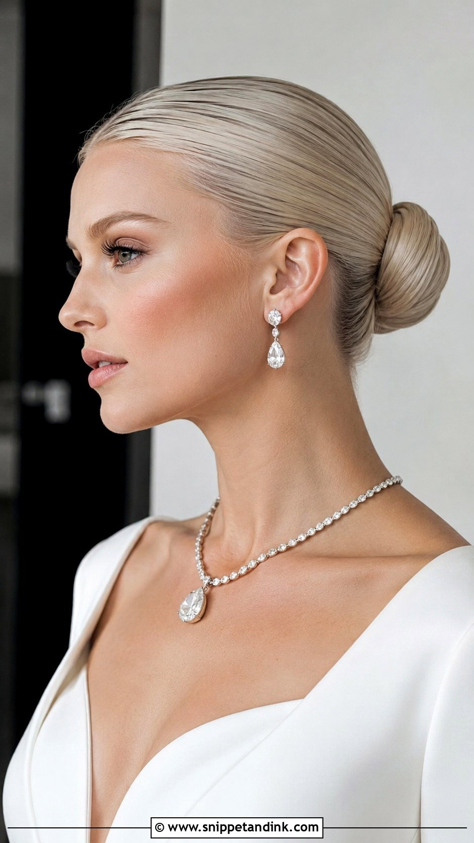 Platinum Blonde Sleek Bun - Snippet and Ink - 25 Blonde Bridal Hair Ideas
