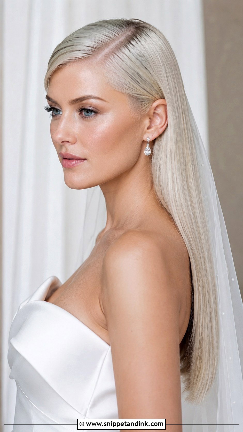 Platinum Blonde Sleek Straight Hair - Snippet and Ink - 25 Blonde Wedding Hair Ideas