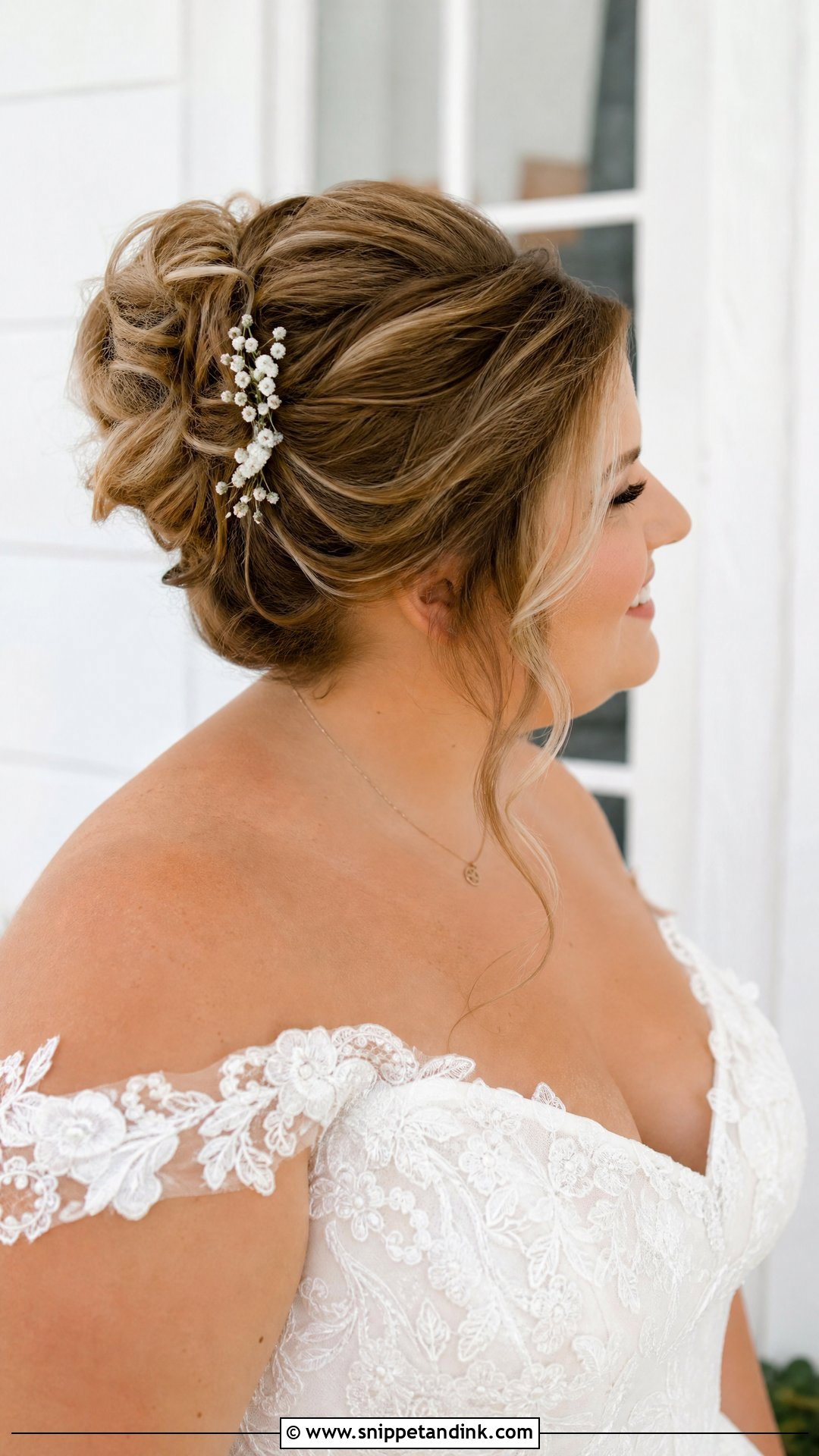 Plus Size Bridal Messy Bun - Snippet and Ink - 20 Plus Size Wedding Hair Ideas