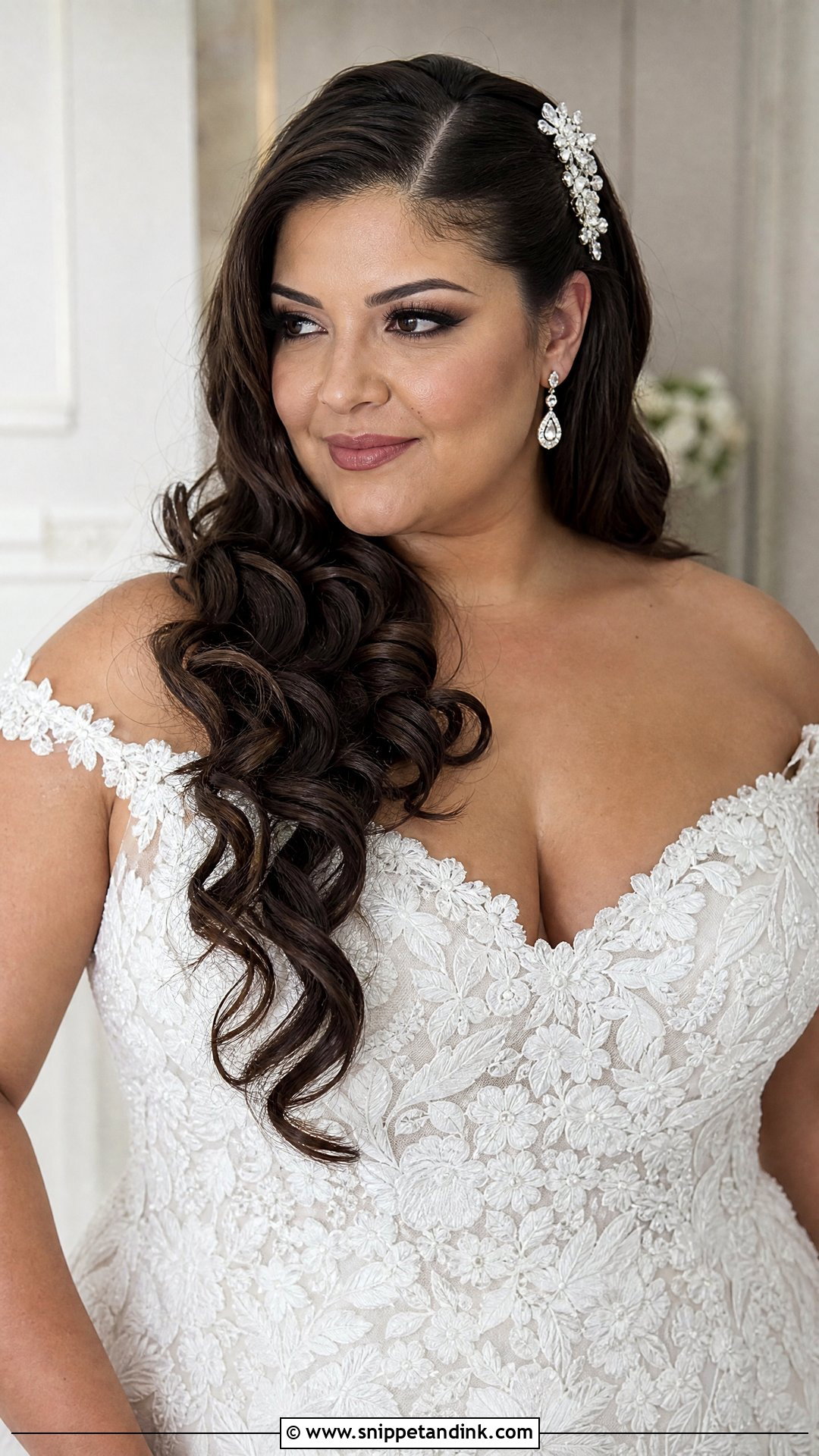 Plus Size Bridal Side Swept Curls - Snippet and Ink - 20 Plus Size Wedding Hair Ideas