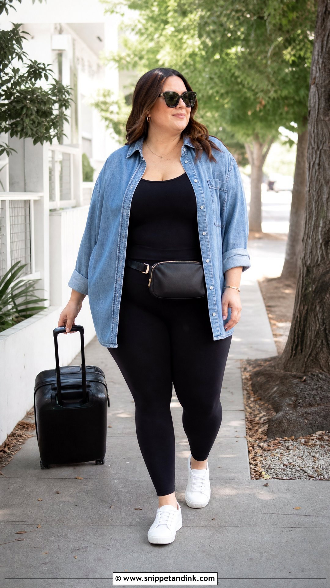 Plus Size Denim Shirt And Black Leggings Outfit - Snippet and Ink - 20 plus size capsule wardrobe ideas