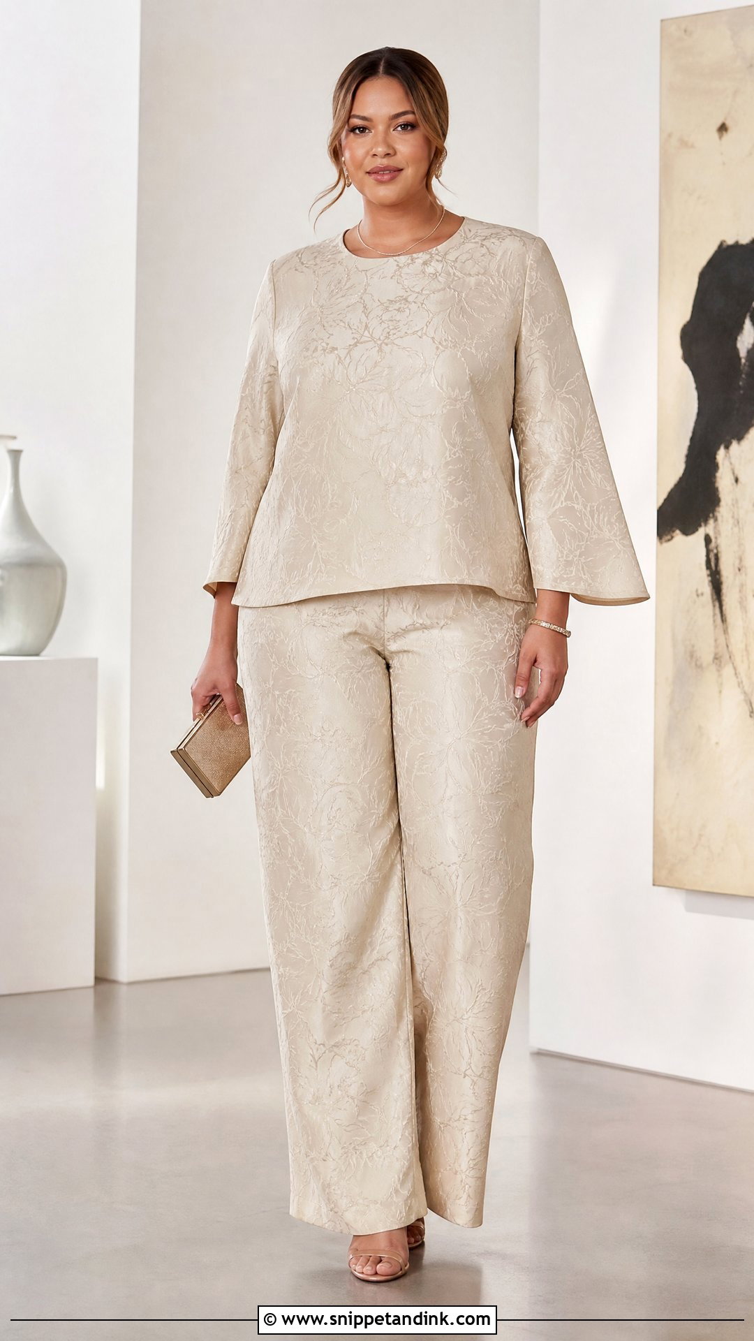 Plus Size Jacquard Top With Matching Pants - Snippet and Ink - 20 plus size dressy tops for a wedding outfit ideas