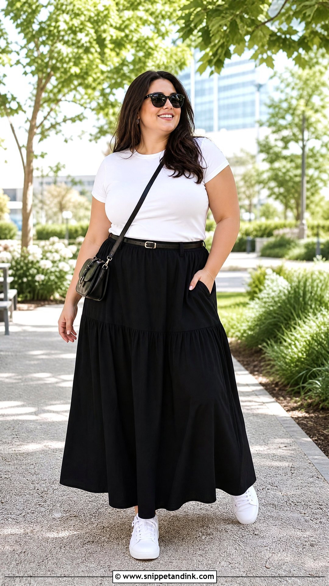 Plus Size Maxi Skirt And Fitted Tee Outfit - Snippet and Ink - 20 plus size capsule wardrobe ideas