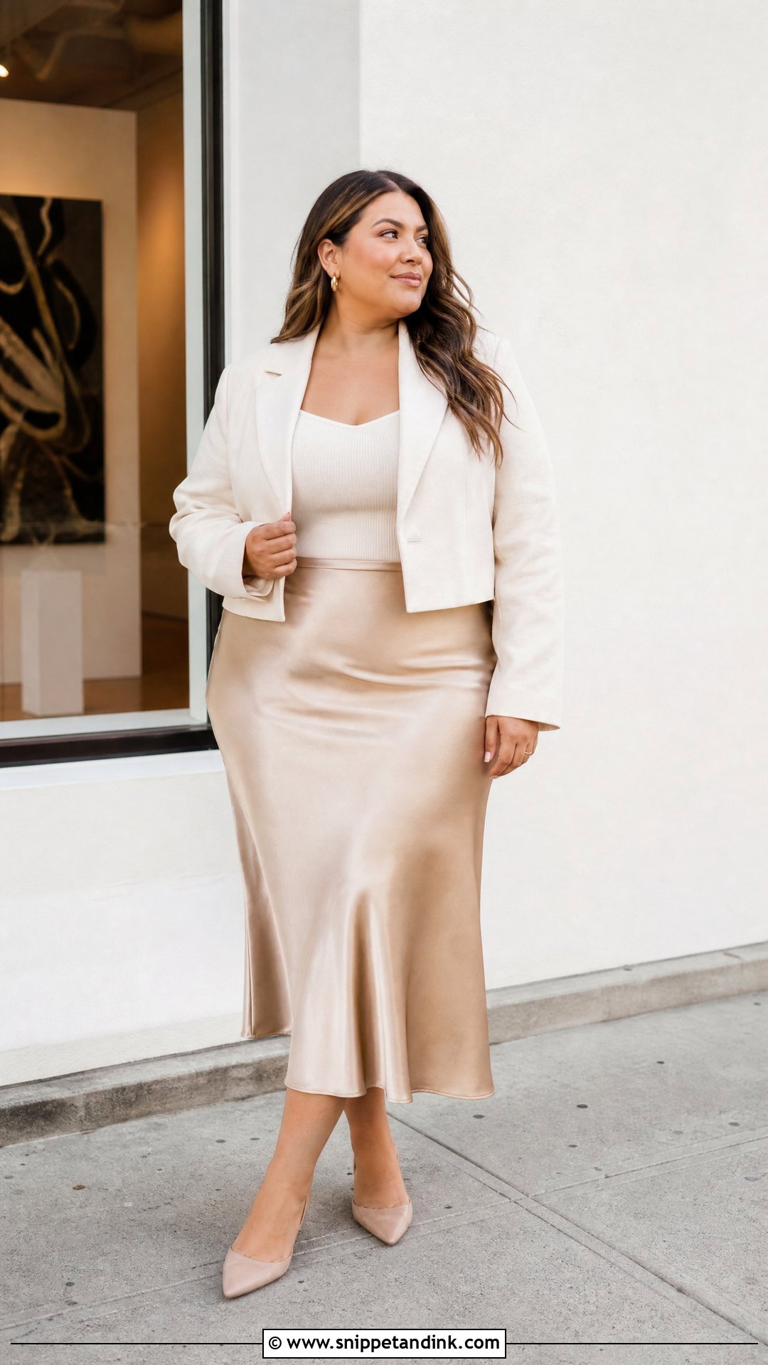 Plus Size Satin Slip Skirt Engagement Photo Outfit - Snippet and Ink - 20 plus size engagement photo outfits