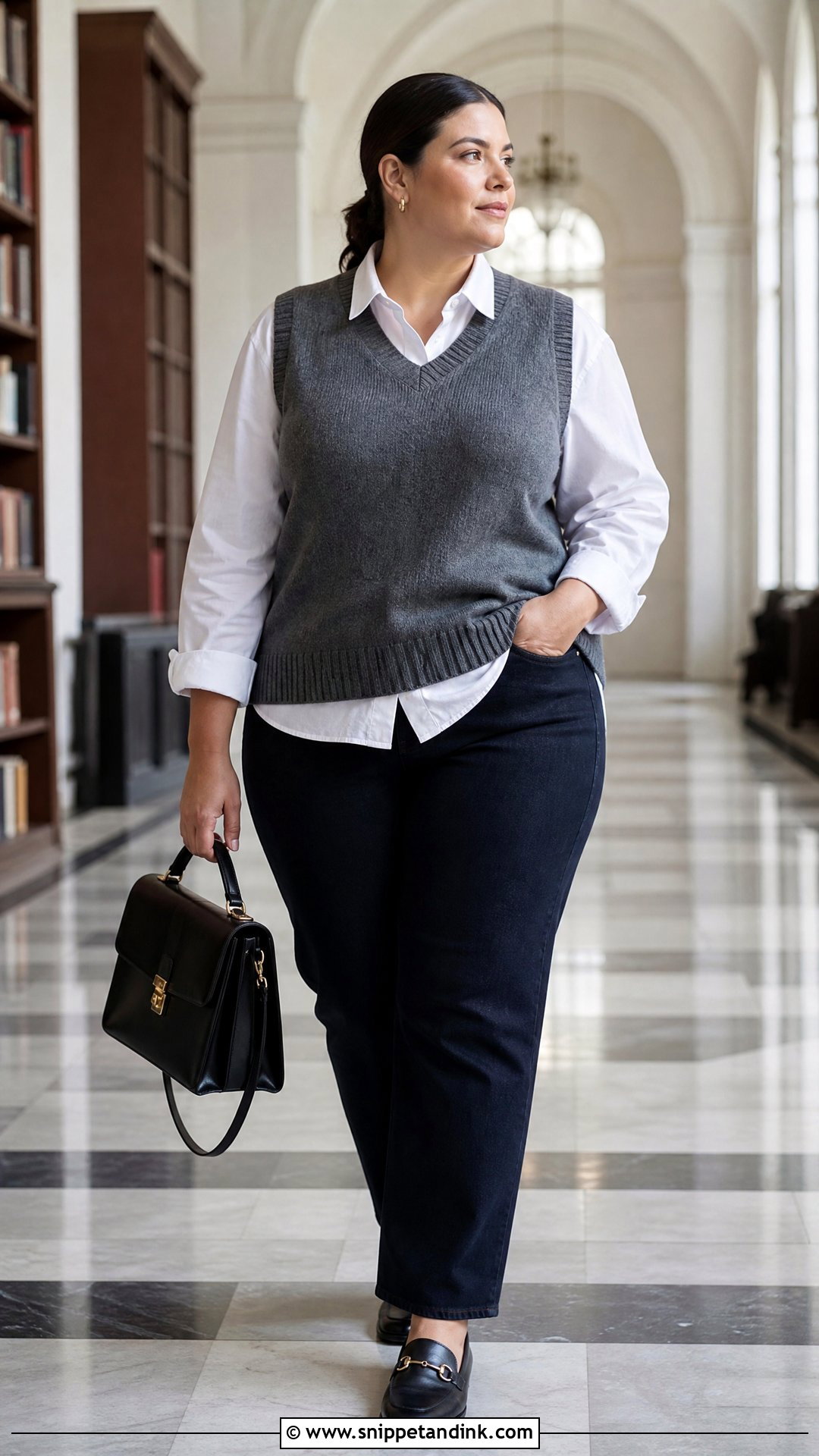 Plus Size Sweater Vest And Button Down Outfit - Snippet and Ink - 20 plus size capsule wardrobe ideas