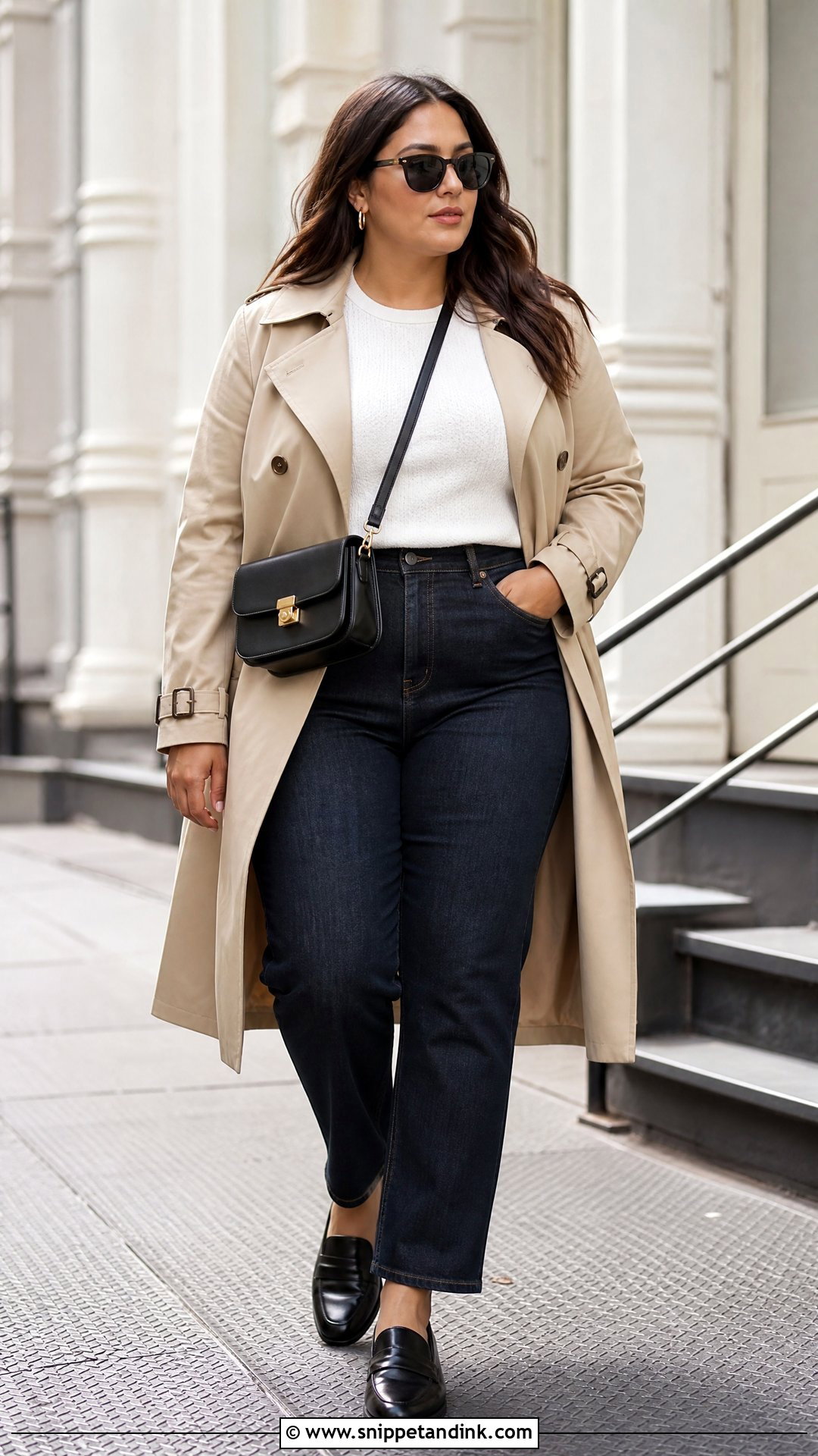 Plus Size Trench Coat And Jeans Outfit - Snippet and Ink - 20 plus size capsule wardrobe ideas