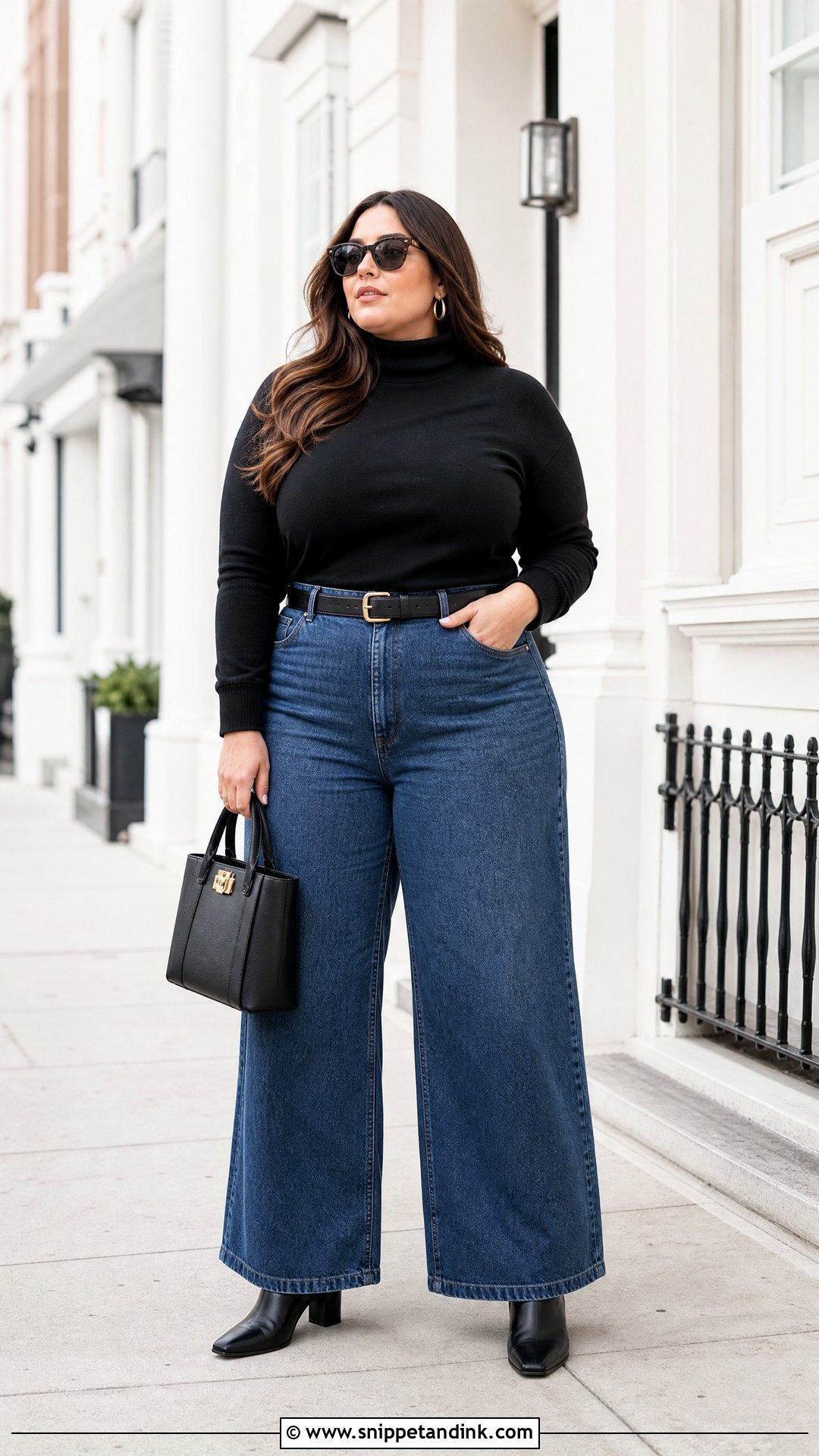 Plus Size Turtleneck And Wide Leg Jeans Outfit - Snippet and Ink - 20 plus size capsule wardrobe ideas