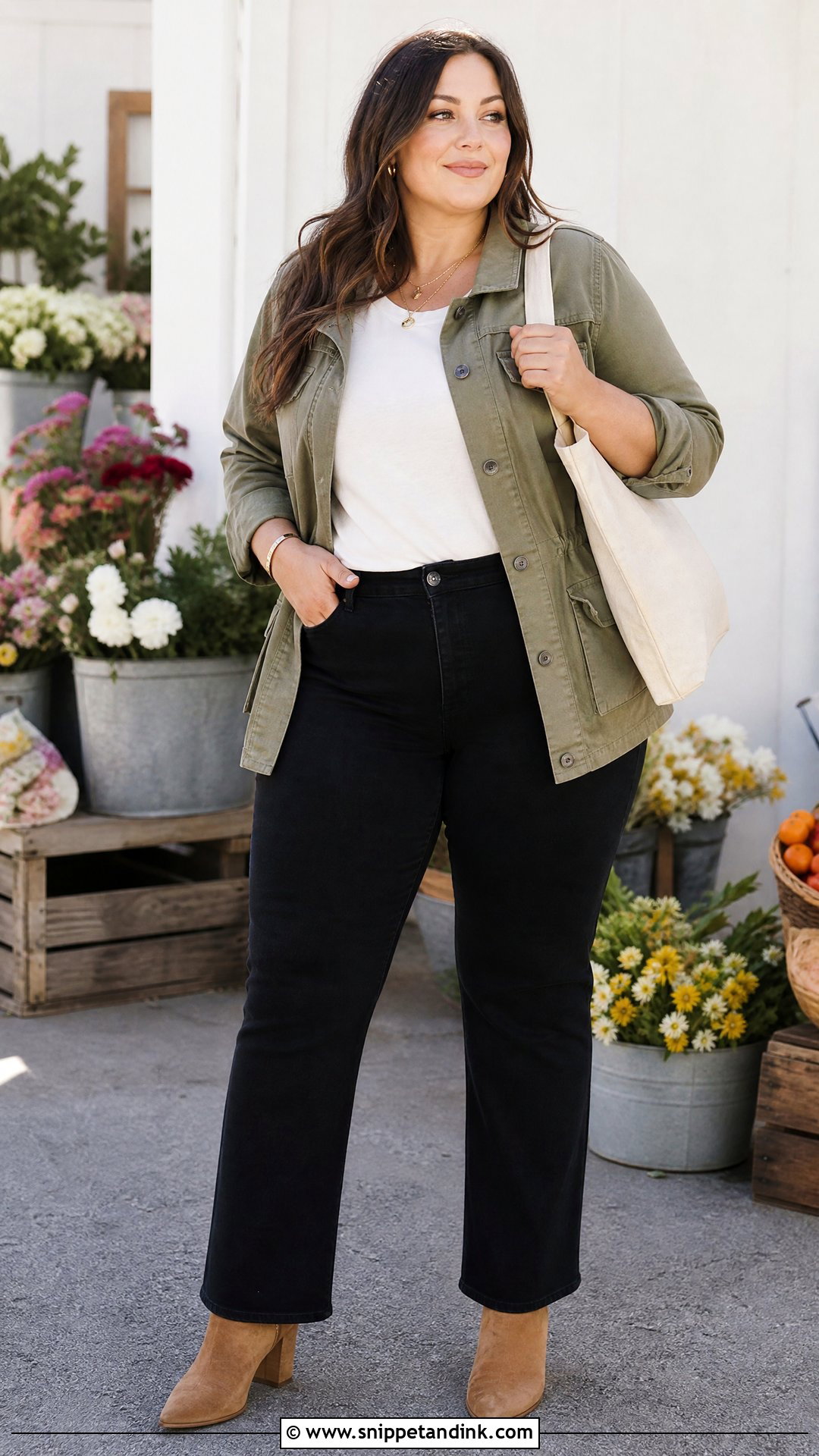 Plus Size Utility Jacket And Black Jeans Outfit - Snippet and Ink - 20 plus size capsule wardrobe ideas