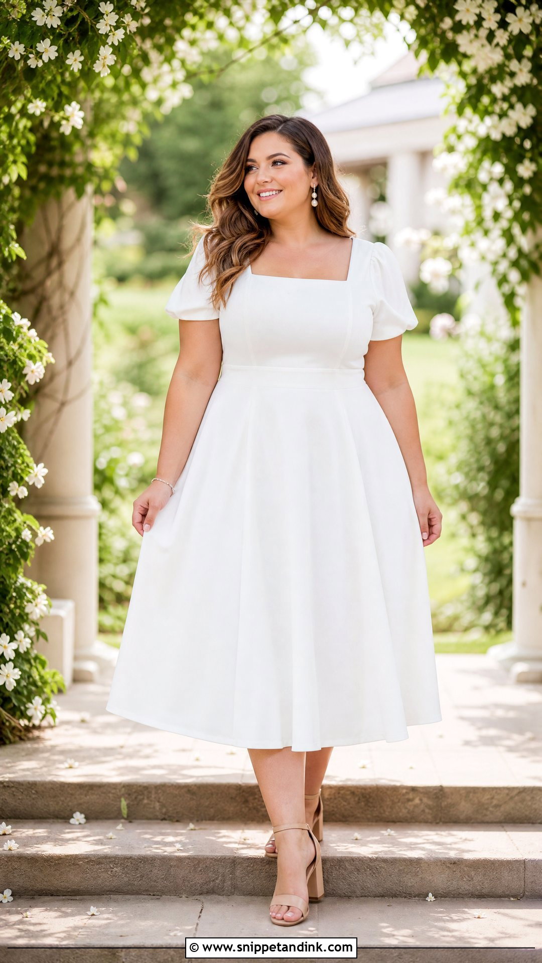 Plus Size White Midi Dress Engagement Photo Outfit - Snippet and Ink - 20 plus size engagement photo outfits