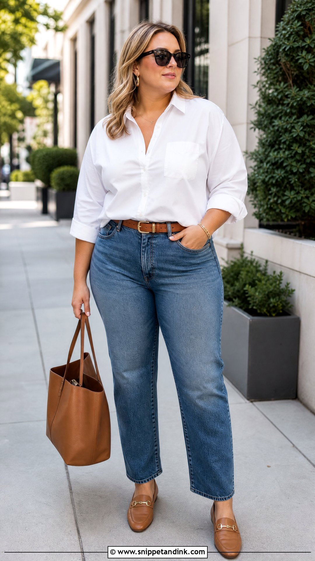 Plus Size White Shirt And Straight Leg Jeans Outfit - Snippet and Ink - 20 plus size capsule wardrobe ideas