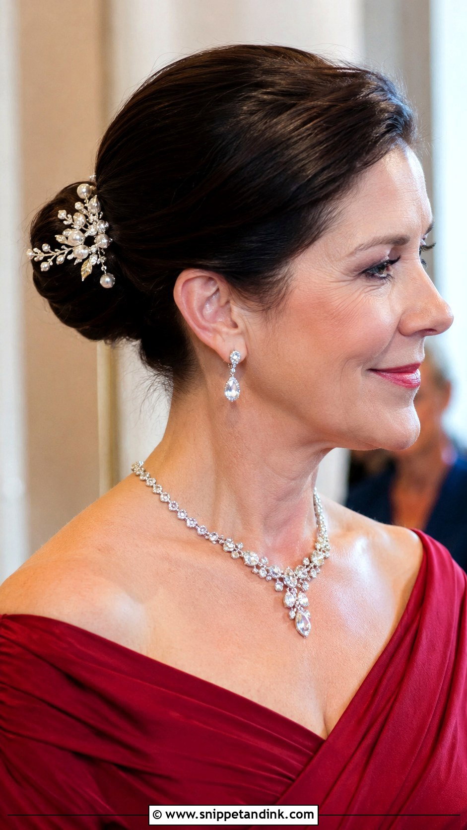 Polished Bun With Accessories for Mother of the Bride - Snippet and Ink - 30 Mother of Bride Hairstyles
