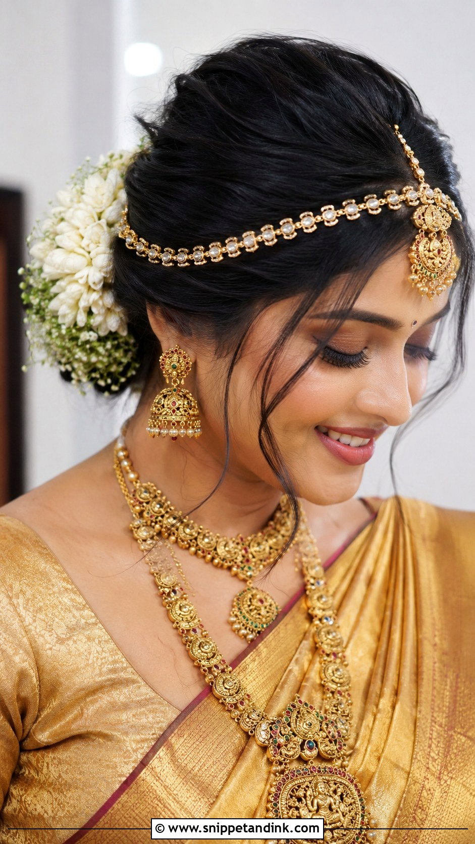 Polished Bun With Front Puff - Snippet and Ink - 25 Indian Wedding Hairstyle for Chubby Face Ideas