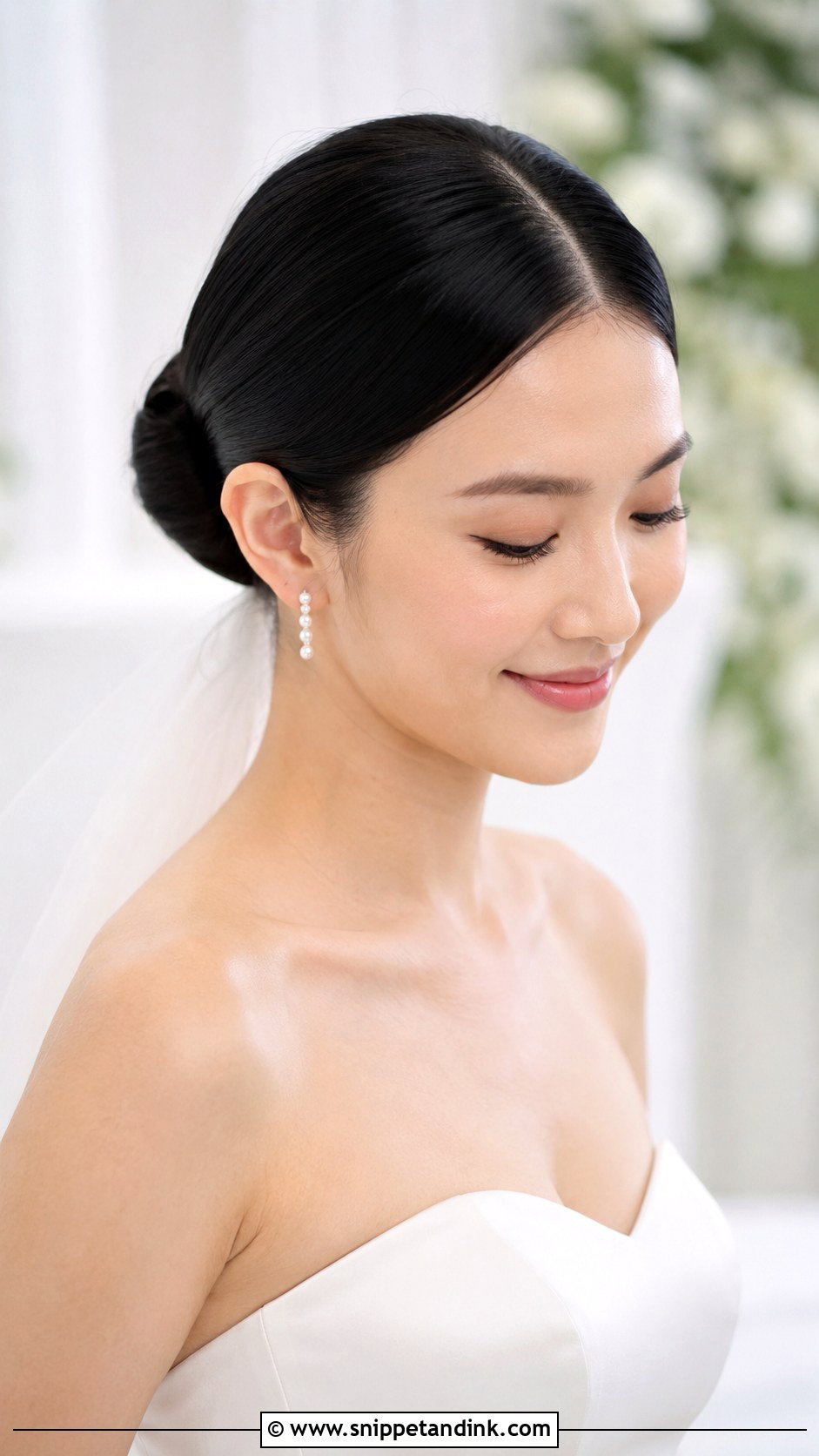 Polished Bun with Center Part - Snippet and Ink - 30 Bridal Hairstyles for Long Hair