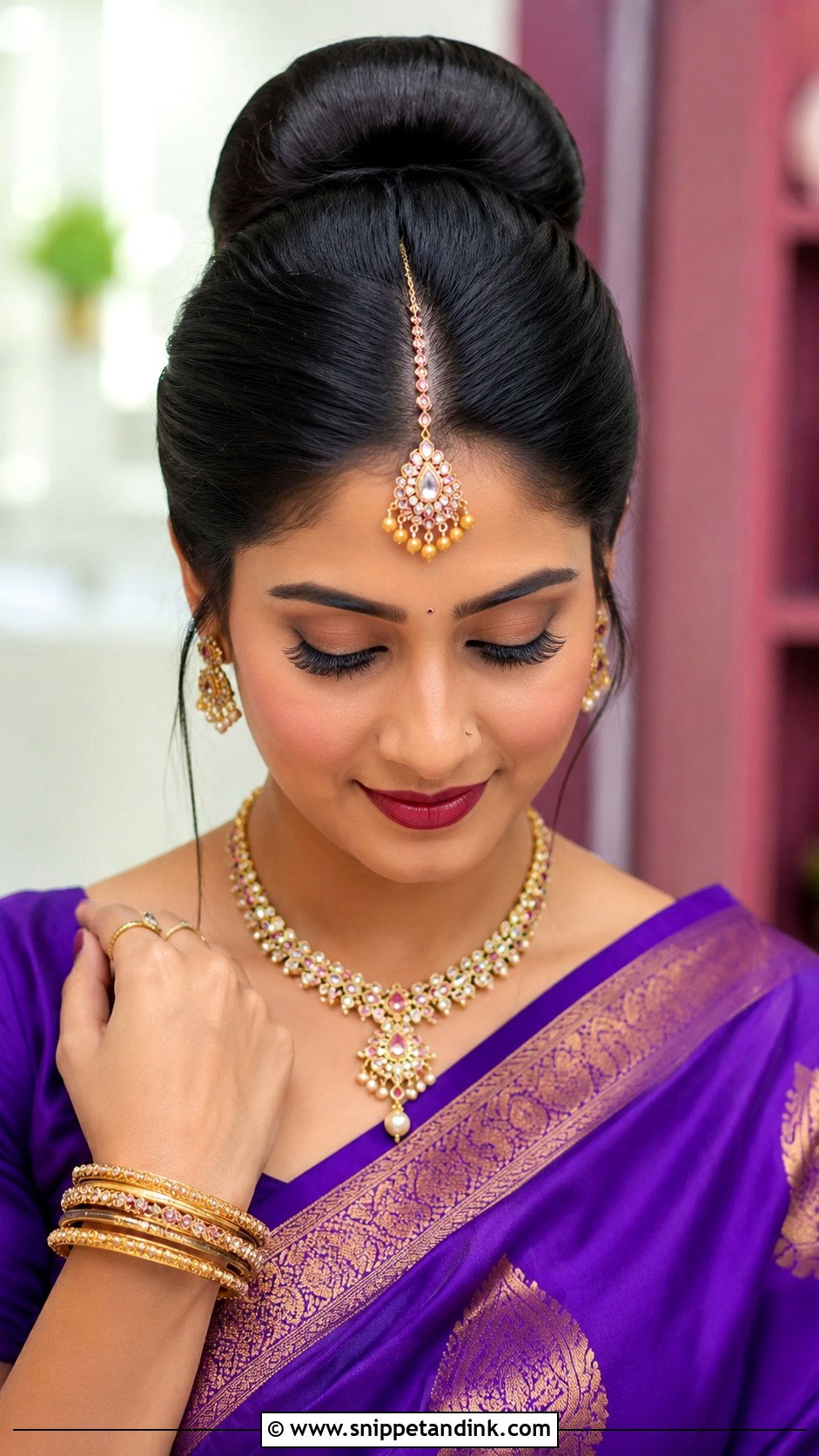 Polished Donut Bun - Snippet and Ink - 30 Indian Wedding Hairstyles