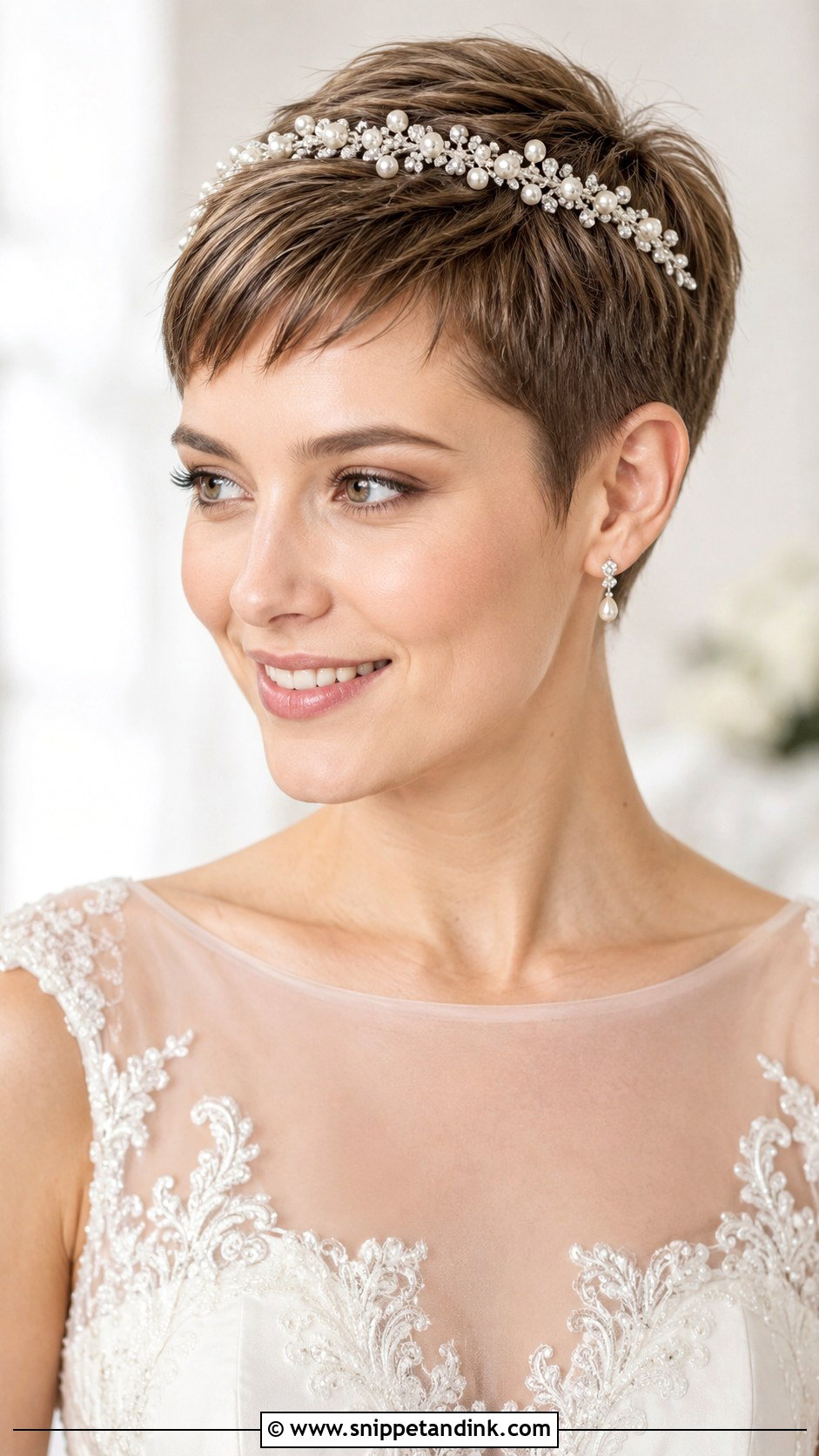 Polished Pixie With Headband - Snippet and Ink - 35 Short Hair Wedding Styles