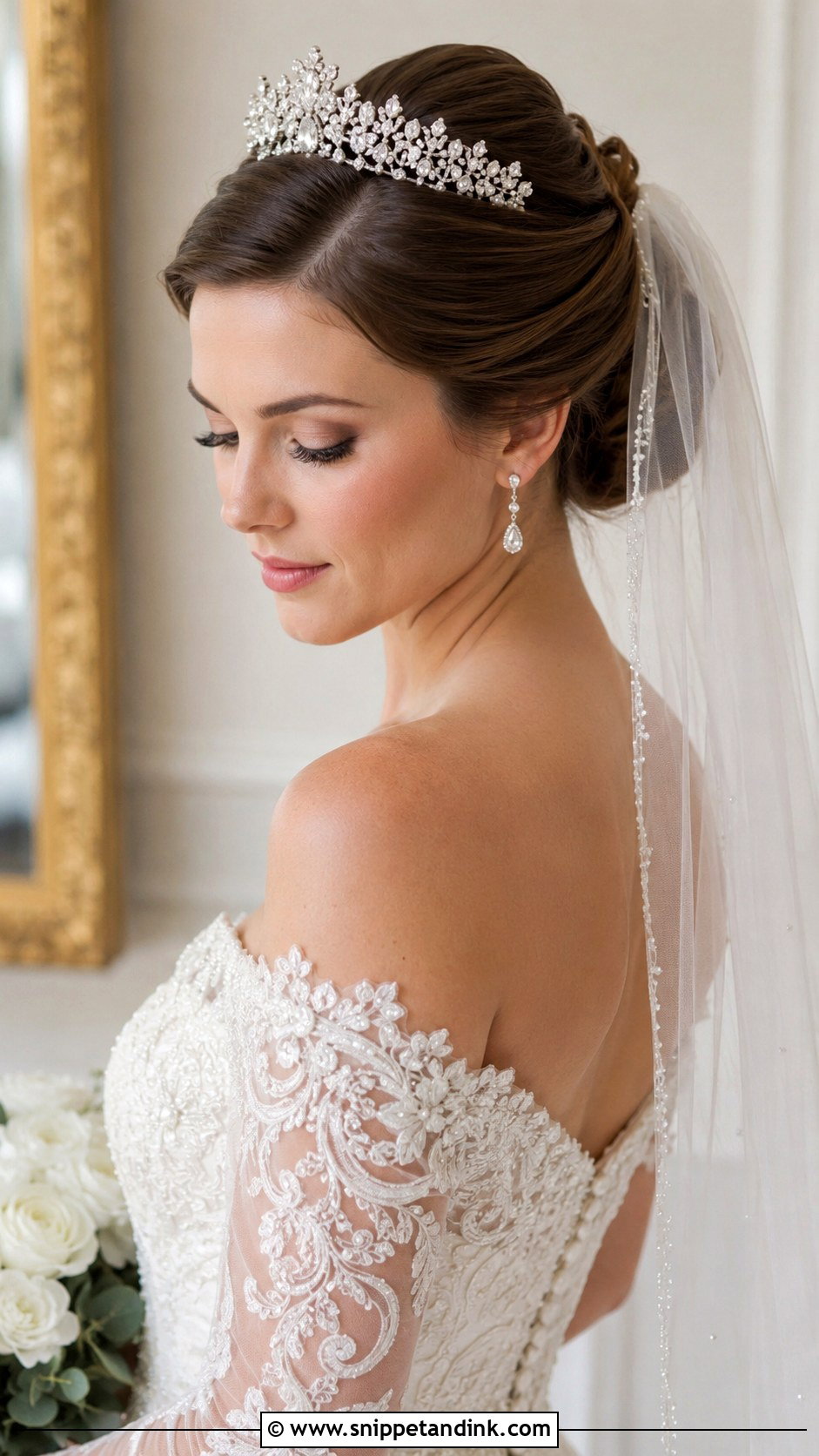 Polished Updo With Tiara - Snippet and Ink - 20 Bridal Hairstyles Front Look