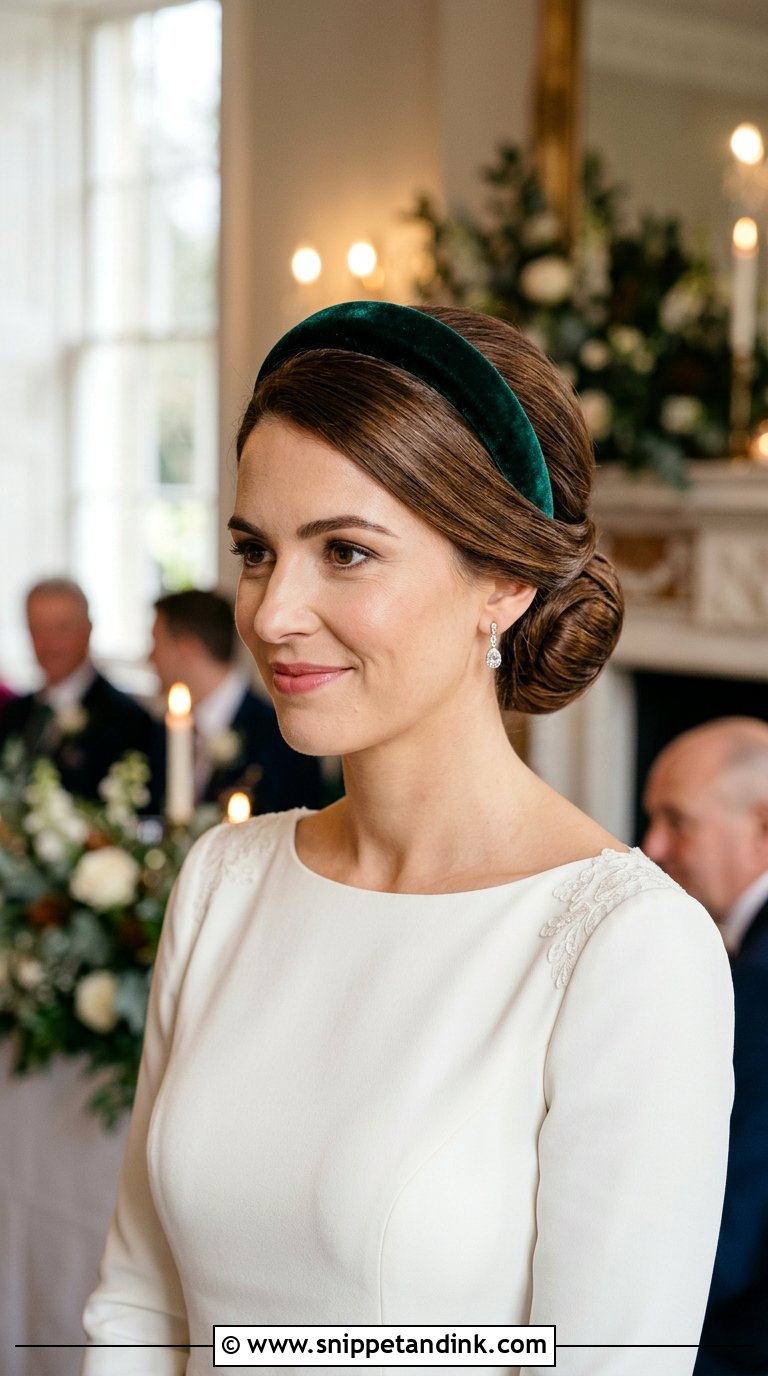 Polished Updo With Velvet Headband - Snippet and Ink - 20 Bridal Hair with Headband Ideas