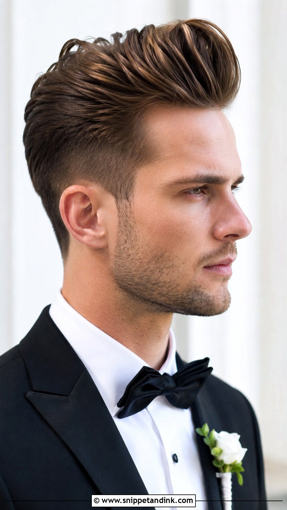 Pompadour Hairstyle for Grooms - Snippet and Ink - 20 Hairstyle for Groom Ideas