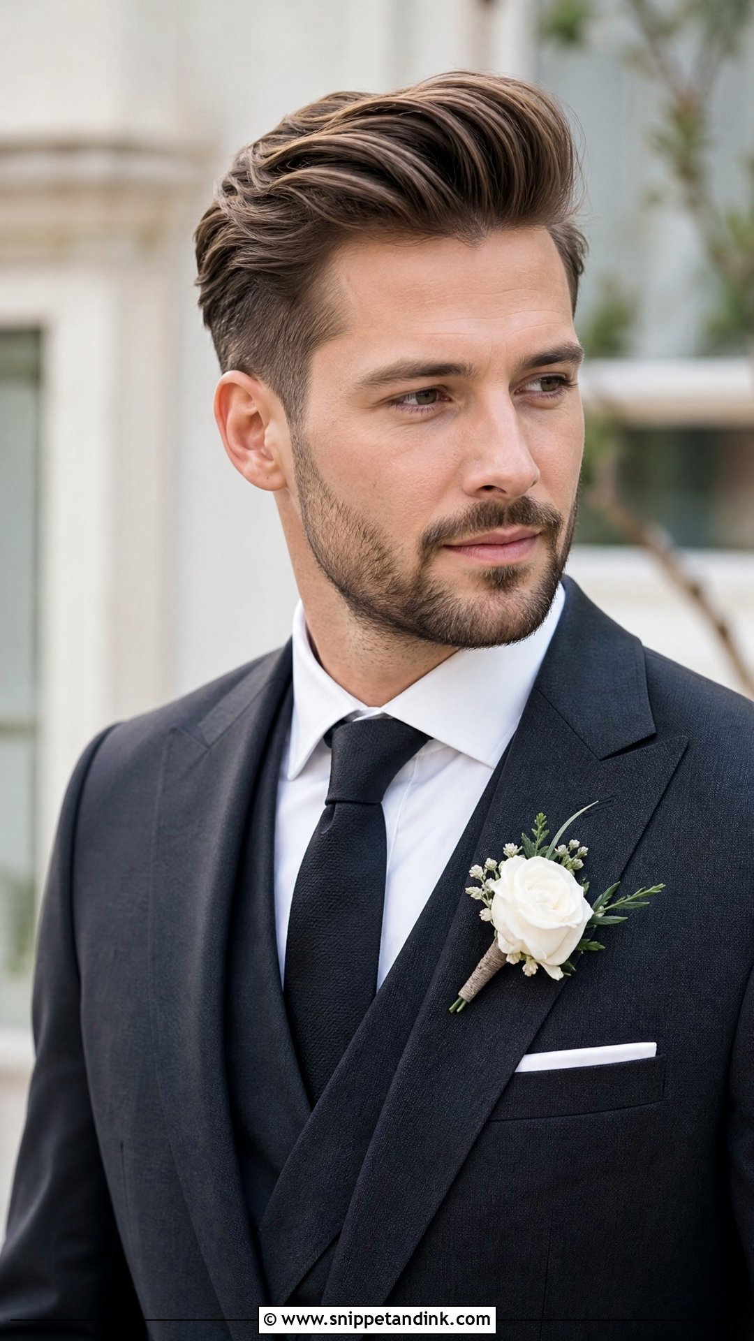 Pompadour With Short Beard - Snippet and Ink - 20 Groom Hairstyle Men Wedding with Beard Ideas