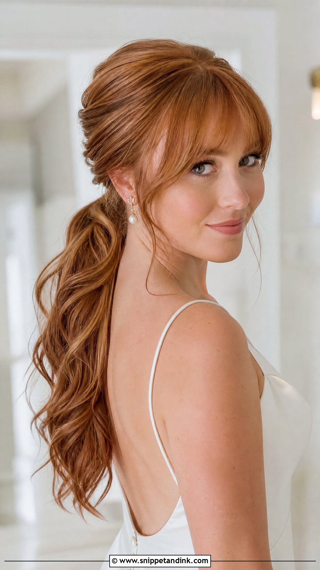 Ponytail Bride Hair With Bangs - Snippet and Ink - 20 Ponytail Bride Hair Ideas