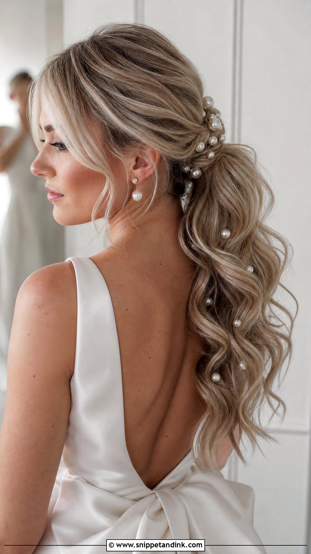 Ponytail Wedding Hair With Pearls - Snippet and Ink - 20 Power Ponytail Wedding Ideas