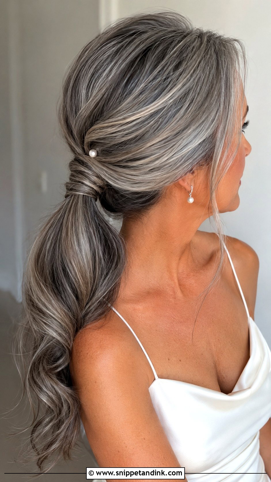 Ponytail Wedding Hairstyle For Gray Hair - Snippet and Ink - 15 Wedding Hairstyles for Grey Hair