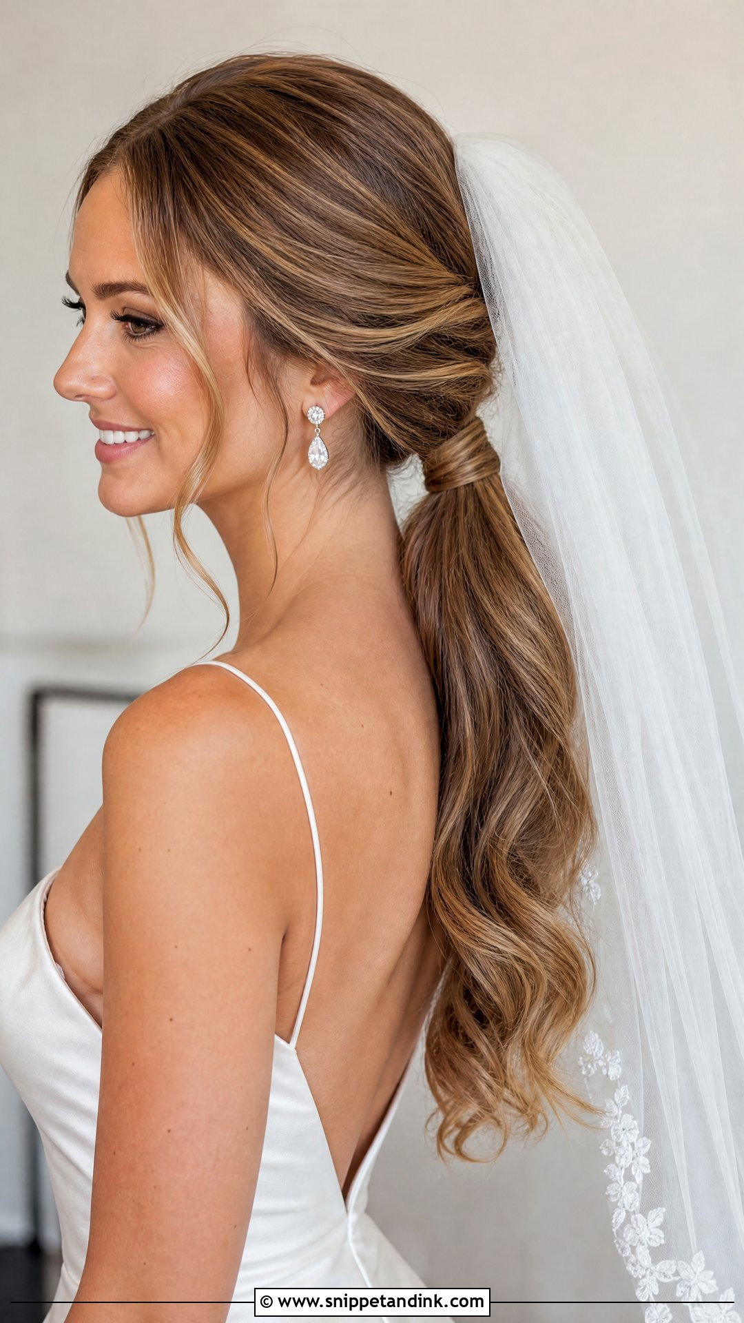 Ponytail Wedding Hairstyle With Veil - Snippet and Ink - 15 Classy Ponytail Wedding Hairstyles