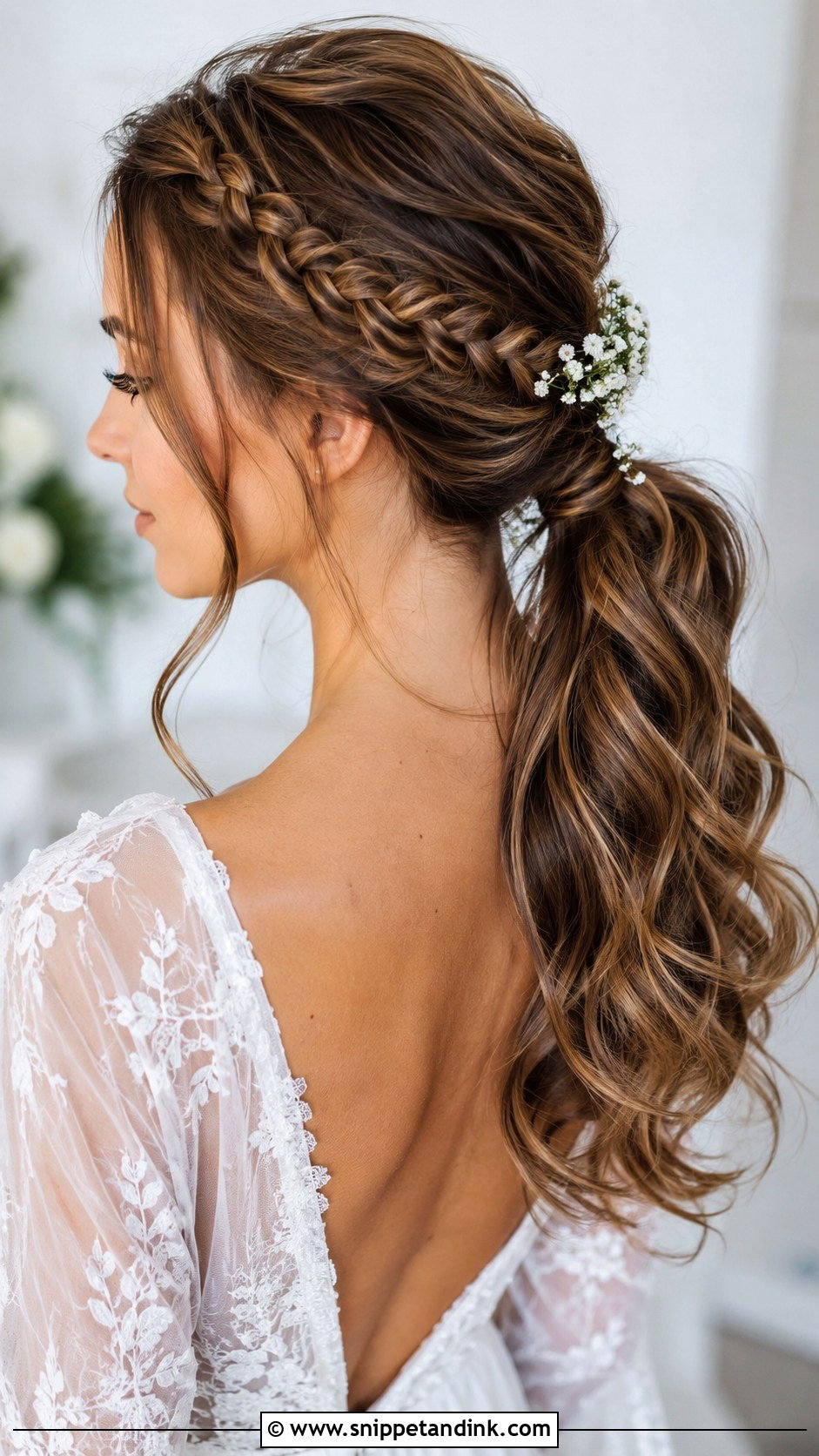 Ponytail With Braided Crown - Snippet and Ink - 30 Elegant Ponytail Wedding Hairstyles