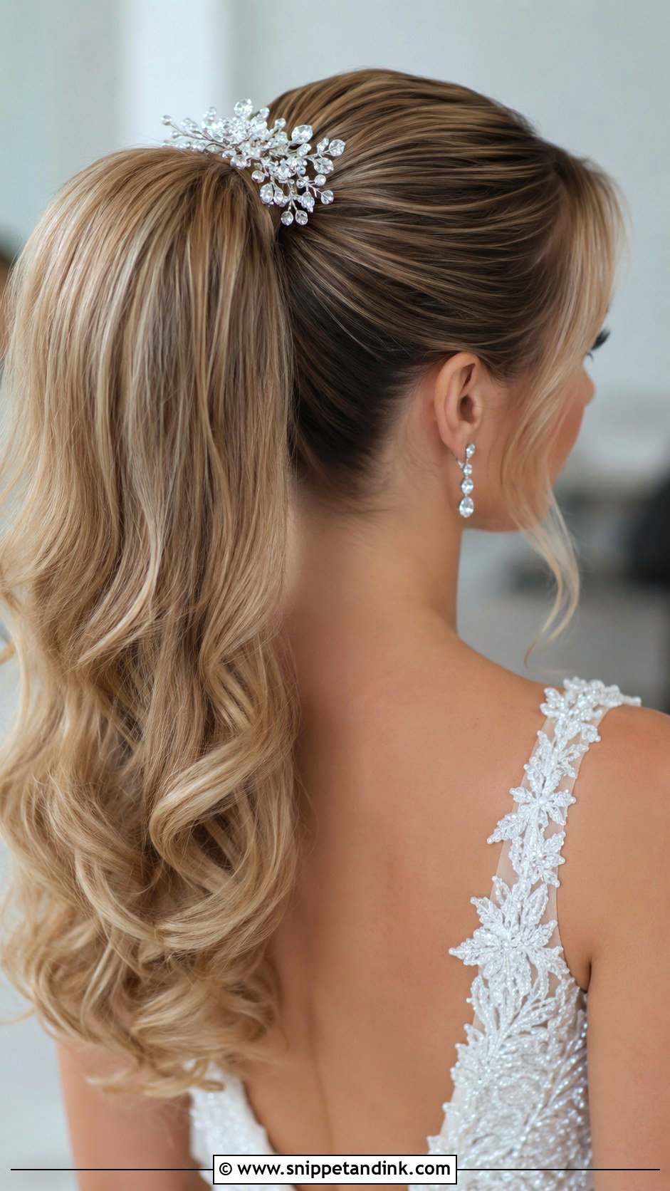 Ponytail With Crystal Hair Clip - Snippet and Ink - 30 Elegant Ponytail Wedding Hairstyles