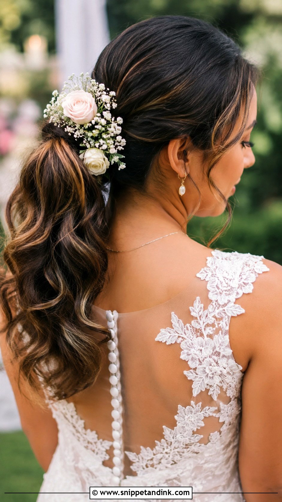 Ponytail With Floral Accents - Snippet and Ink - 30 Elegant Ponytail Wedding Hairstyles