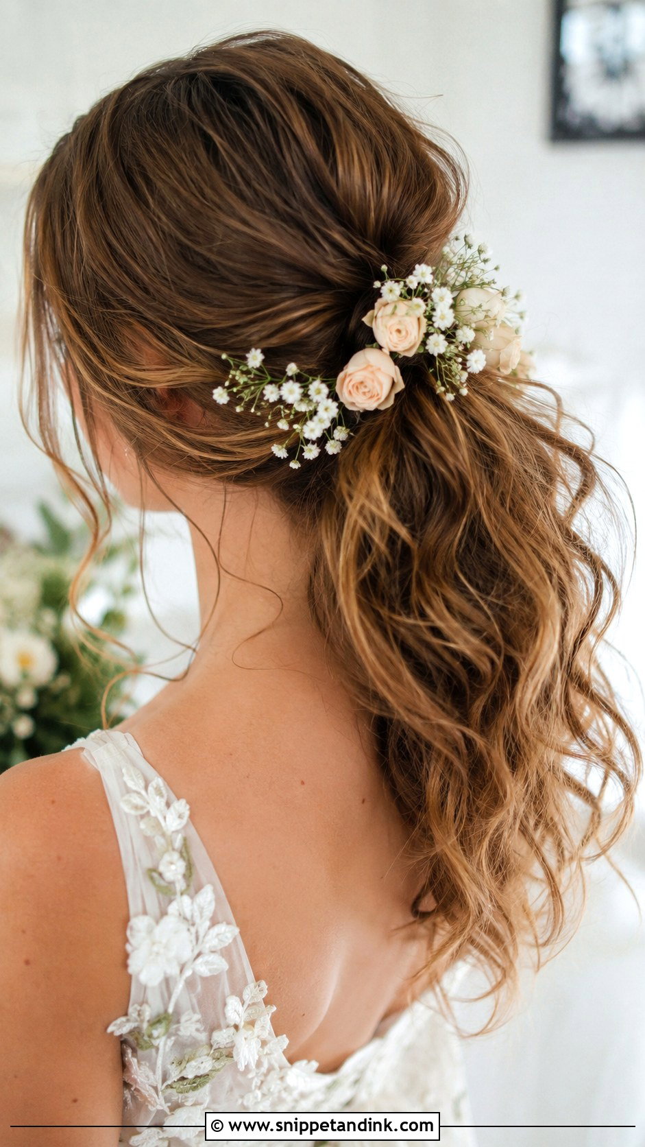 Ponytail With Floral Accents - Snippet and Ink - 25 Pony Hairstyles for Wedding