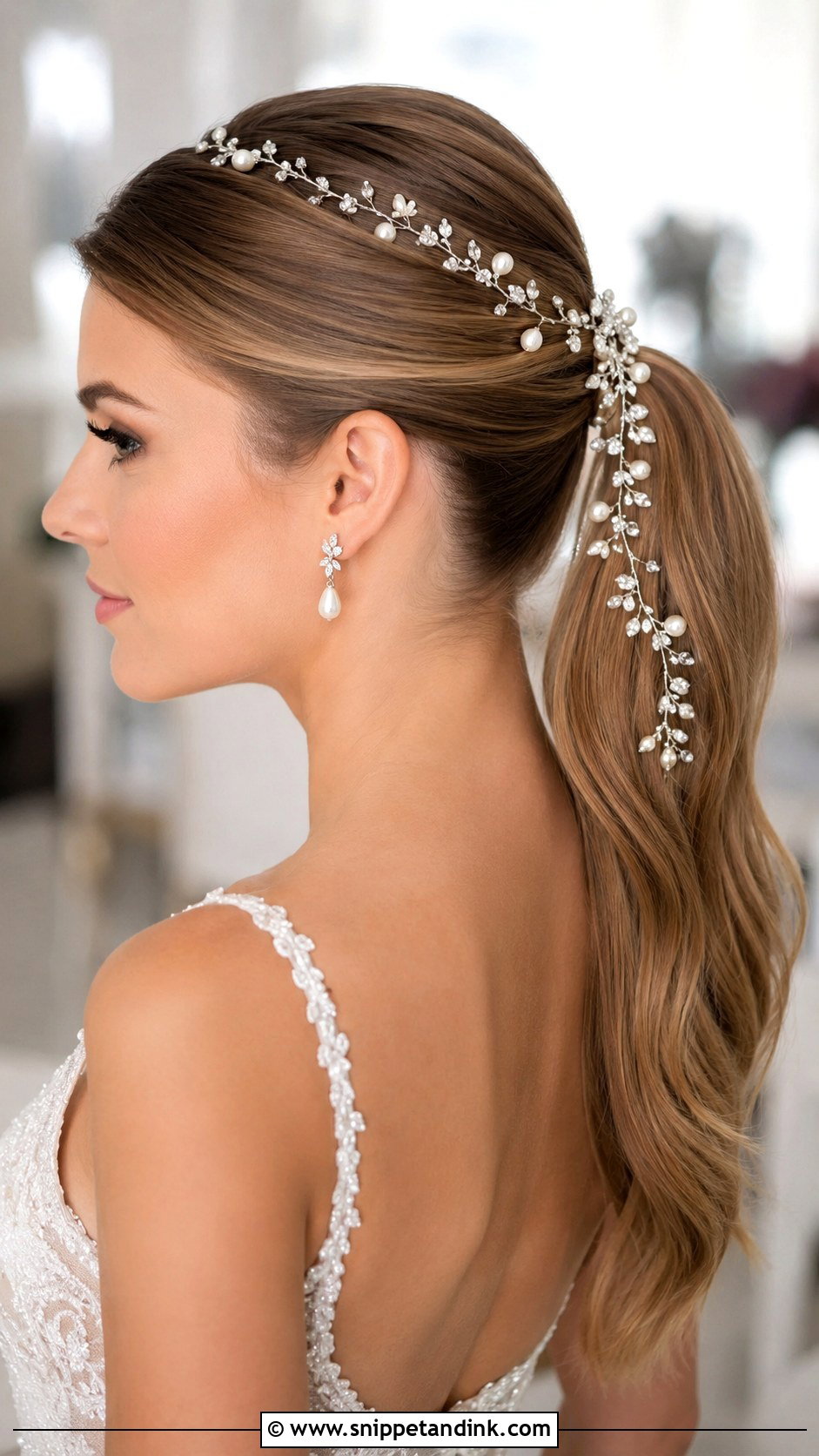 Ponytail With Hair Vine Accessory - Snippet and Ink - 30 Elegant Ponytail Wedding Hairstyles