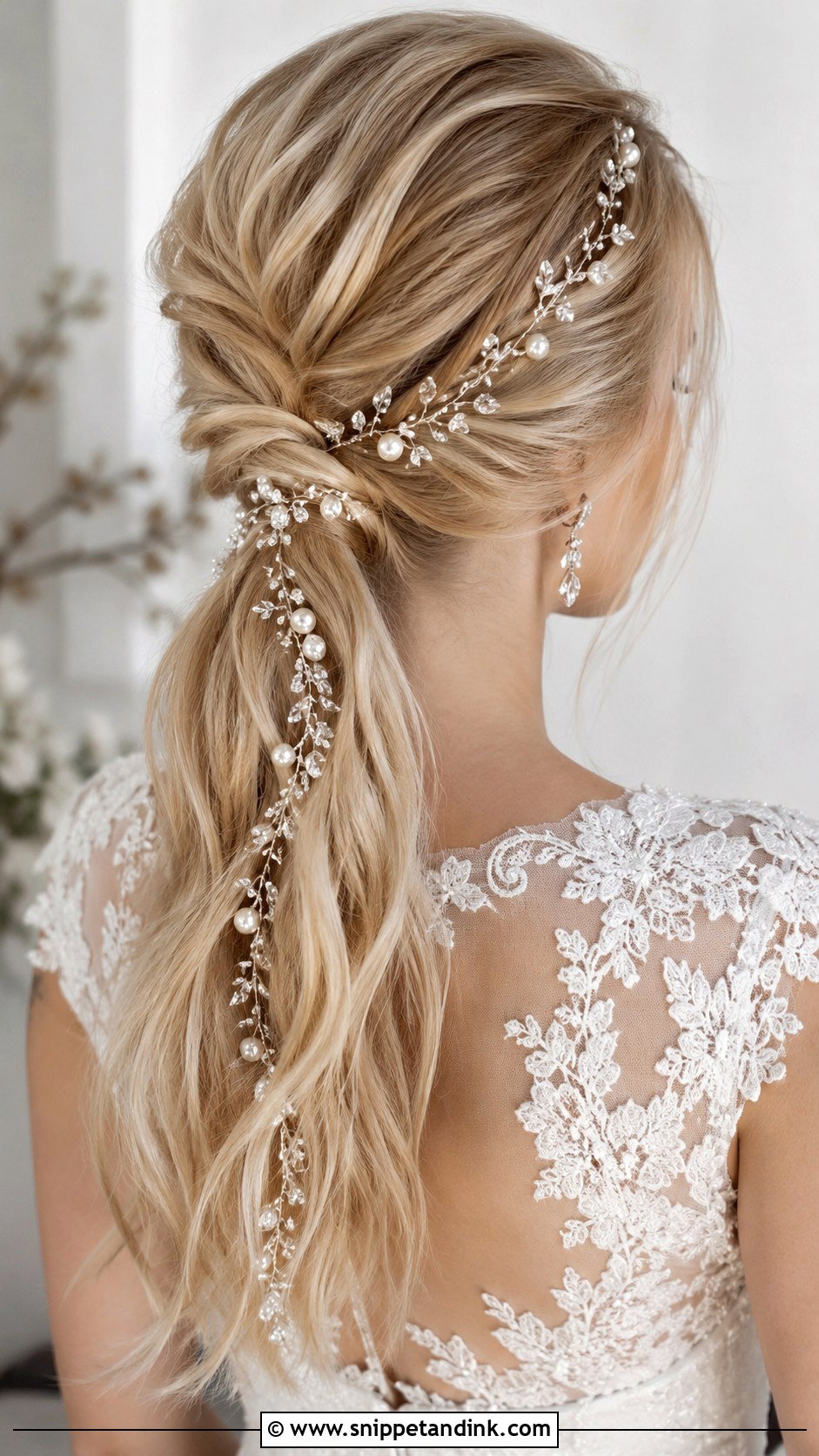 Ponytail With Hair Vine - Snippet and Ink - 25 Bride Ponytail Hairstyles