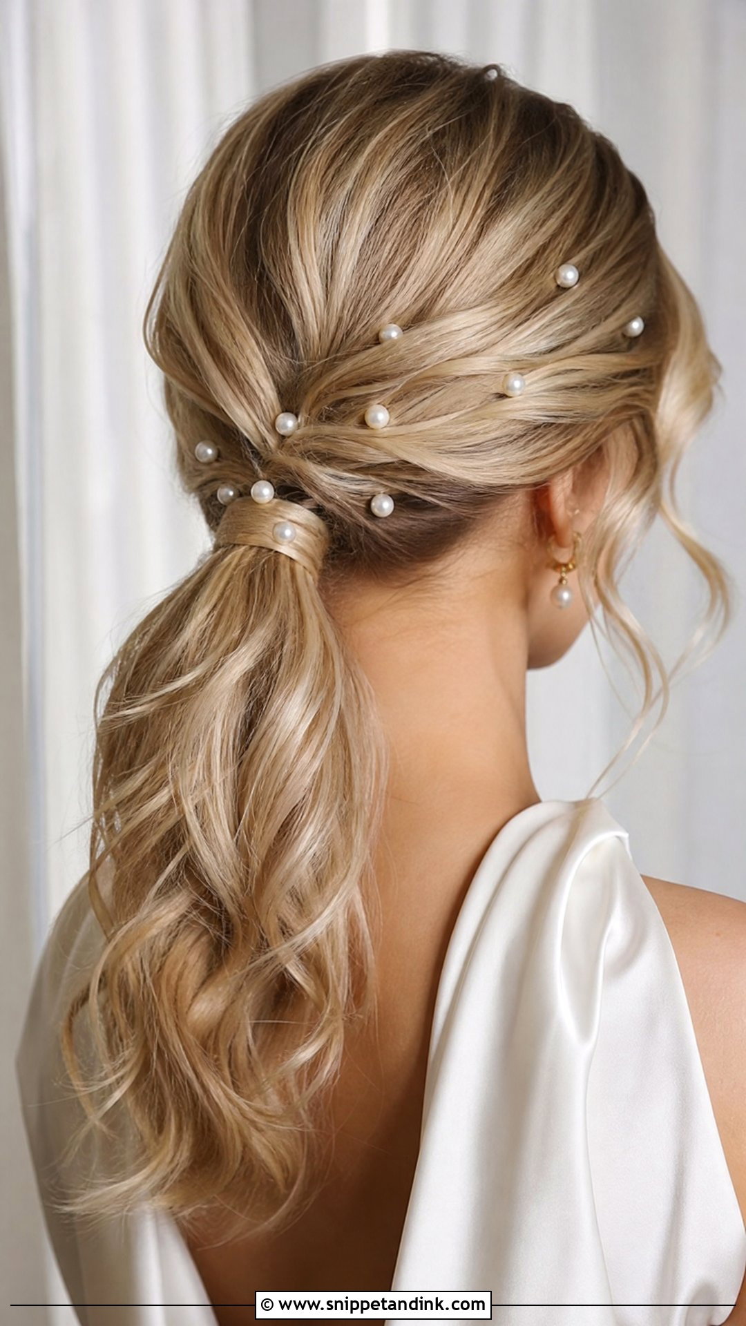 Ponytail With Pearl Accessories - Snippet and Ink - 20 Wedding Guest Hair Ponytail Ideas