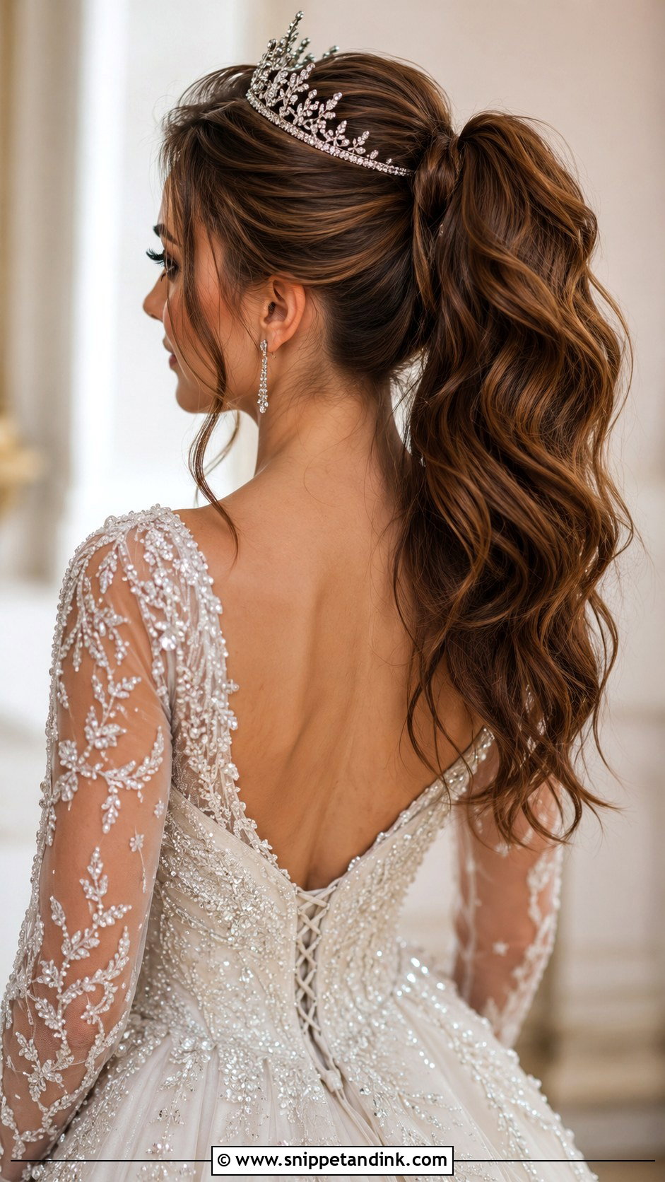 Ponytail With Tiara or Headband - Snippet and Ink - 30 Ponytail Wedding Hairstyles