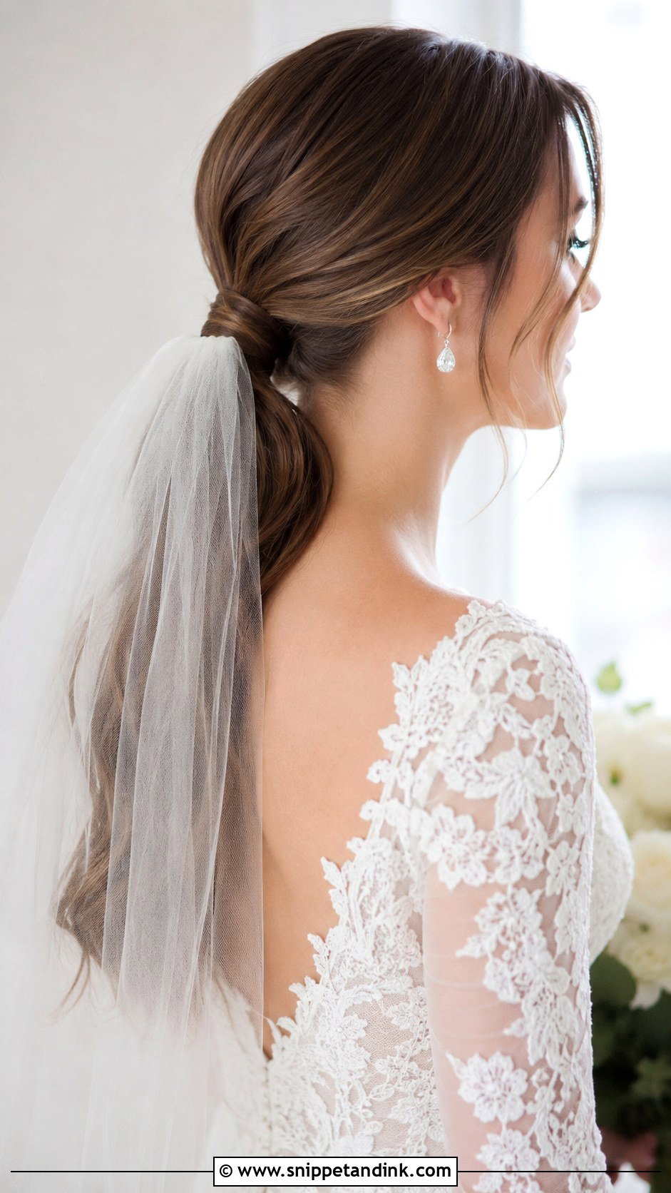 Ponytail With Veil for Brides - Snippet and Ink - 20 Fancy Ponytail Wedding Hairstyles