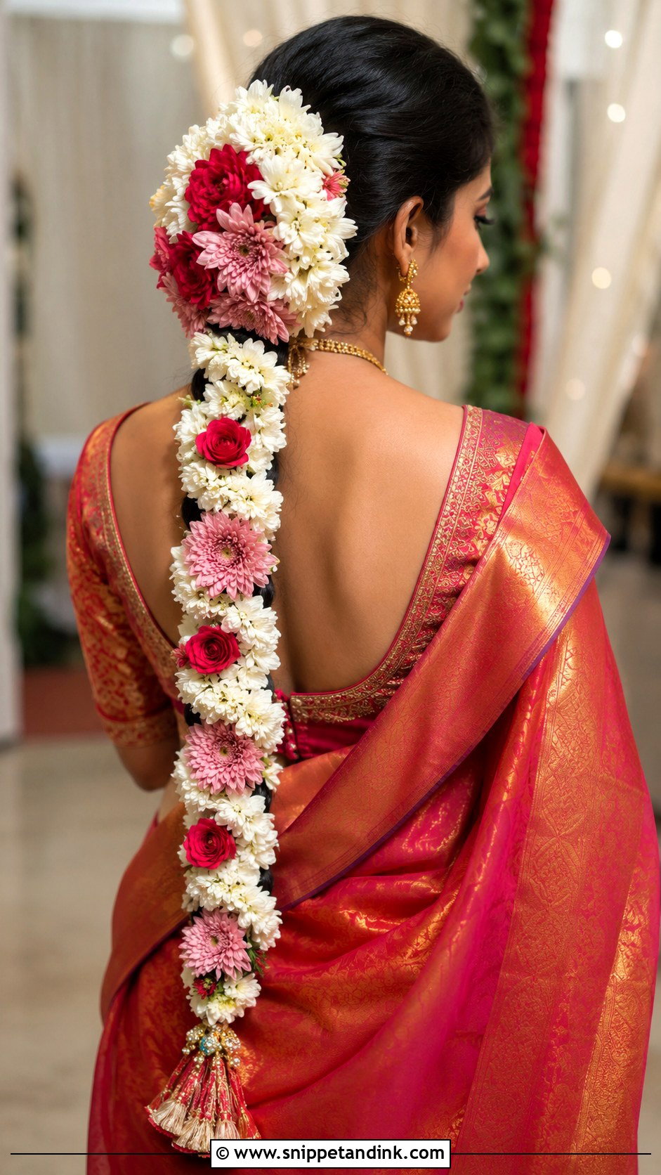 Poola Jada Flower Braid for Seemantham - Snippet and Ink - 20 Seemantham Hairstyle Ideas