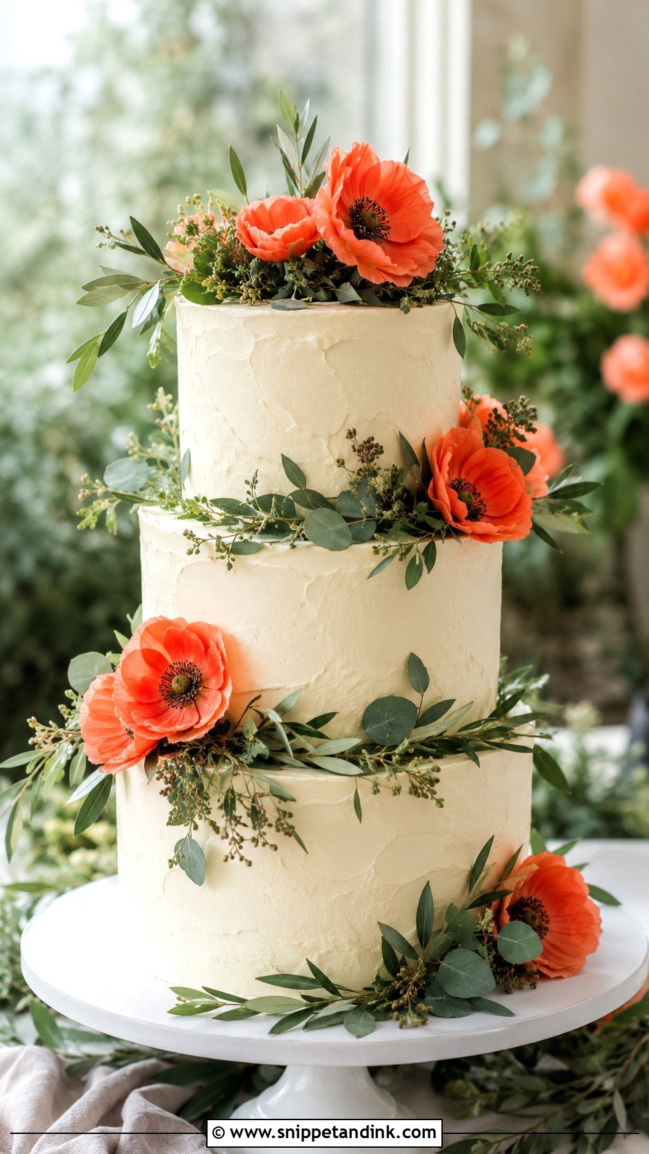 Poppy Wedding Cake With Greenery - Snippet and Ink - 25 Wedding Cake Ideas with Poppies