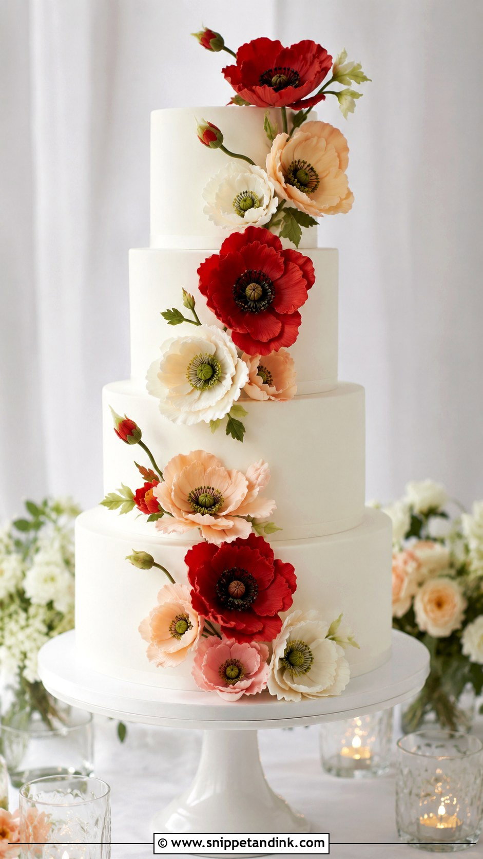 Poppy Wedding Cake With Sugar Flowers - Snippet and Ink - 25 Wedding Cake Ideas with Poppies
