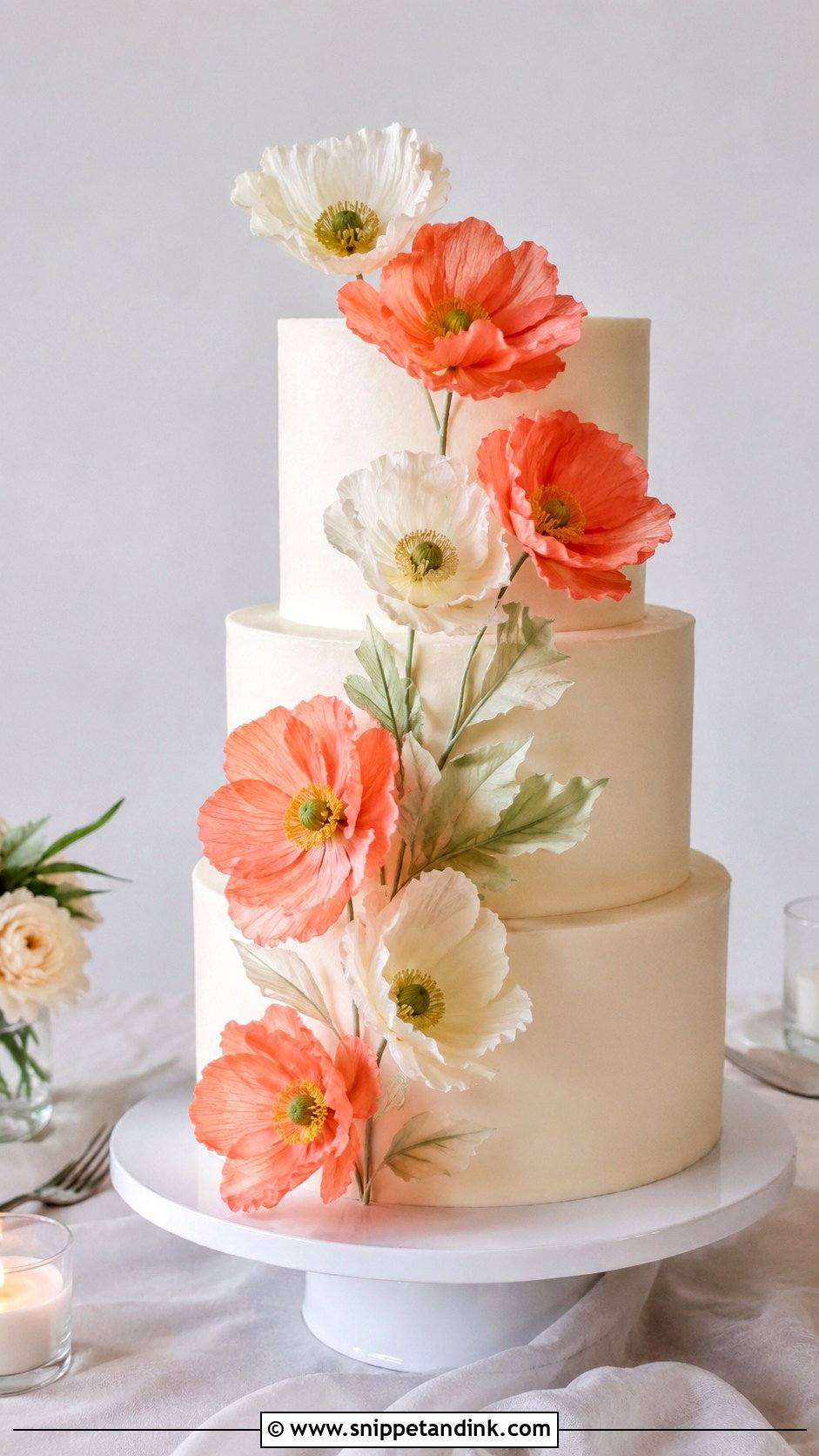 Poppy Wedding Cake With Wafer Paper Flowers - Snippet and Ink - 25 Wedding Cake Ideas with Poppies