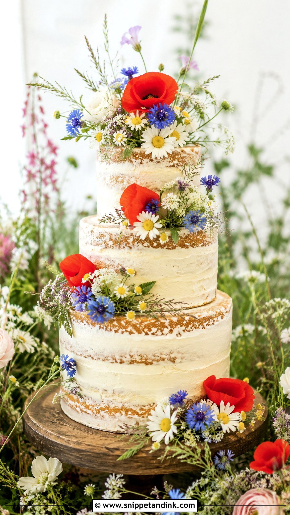Poppy Wedding Cake With Wildflowers - Snippet and Ink - 25 Wedding Cake Ideas with Poppies