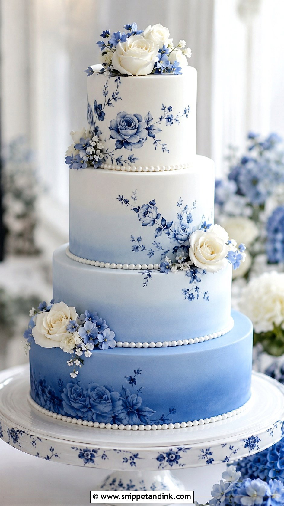 Porcelain Blue Ombre Wedding Cake - Snippet and Ink - 20 Porcelain Cake Ideas for Wedding