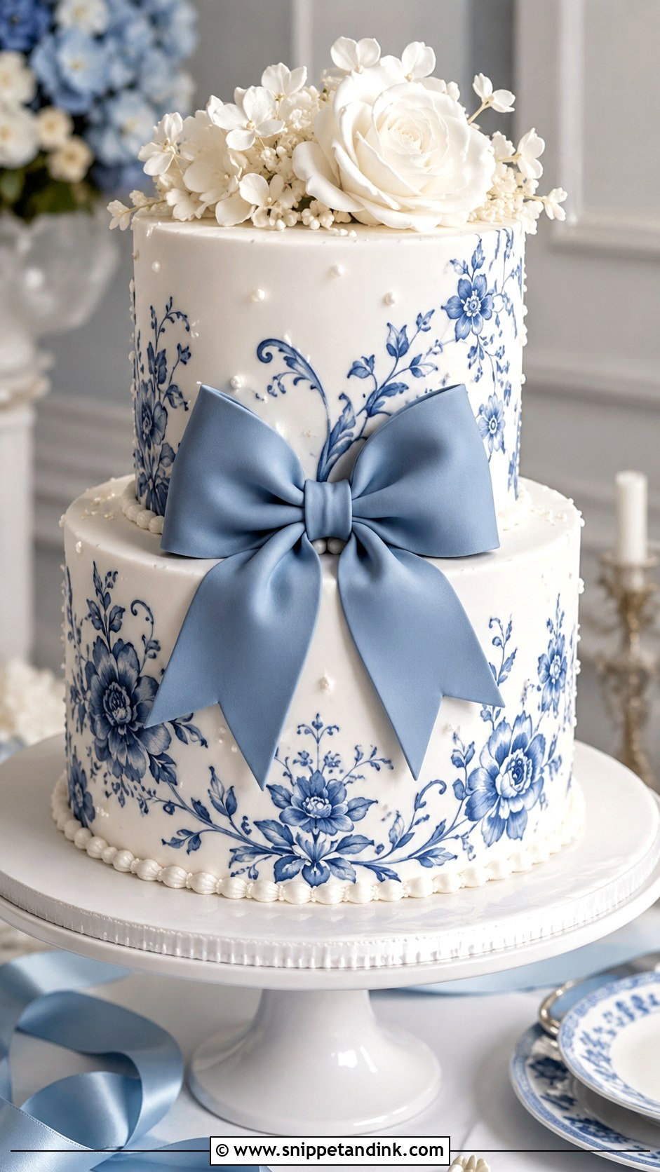 Porcelain Bow Wedding Cake - Snippet and Ink - 20 Porcelain Cake Ideas for Wedding
