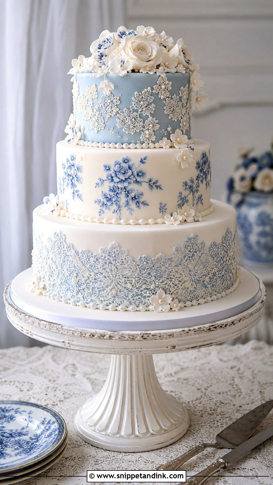 Porcelain Lace Wedding Cake - Snippet and Ink - 20 Porcelain Cake Ideas for Wedding