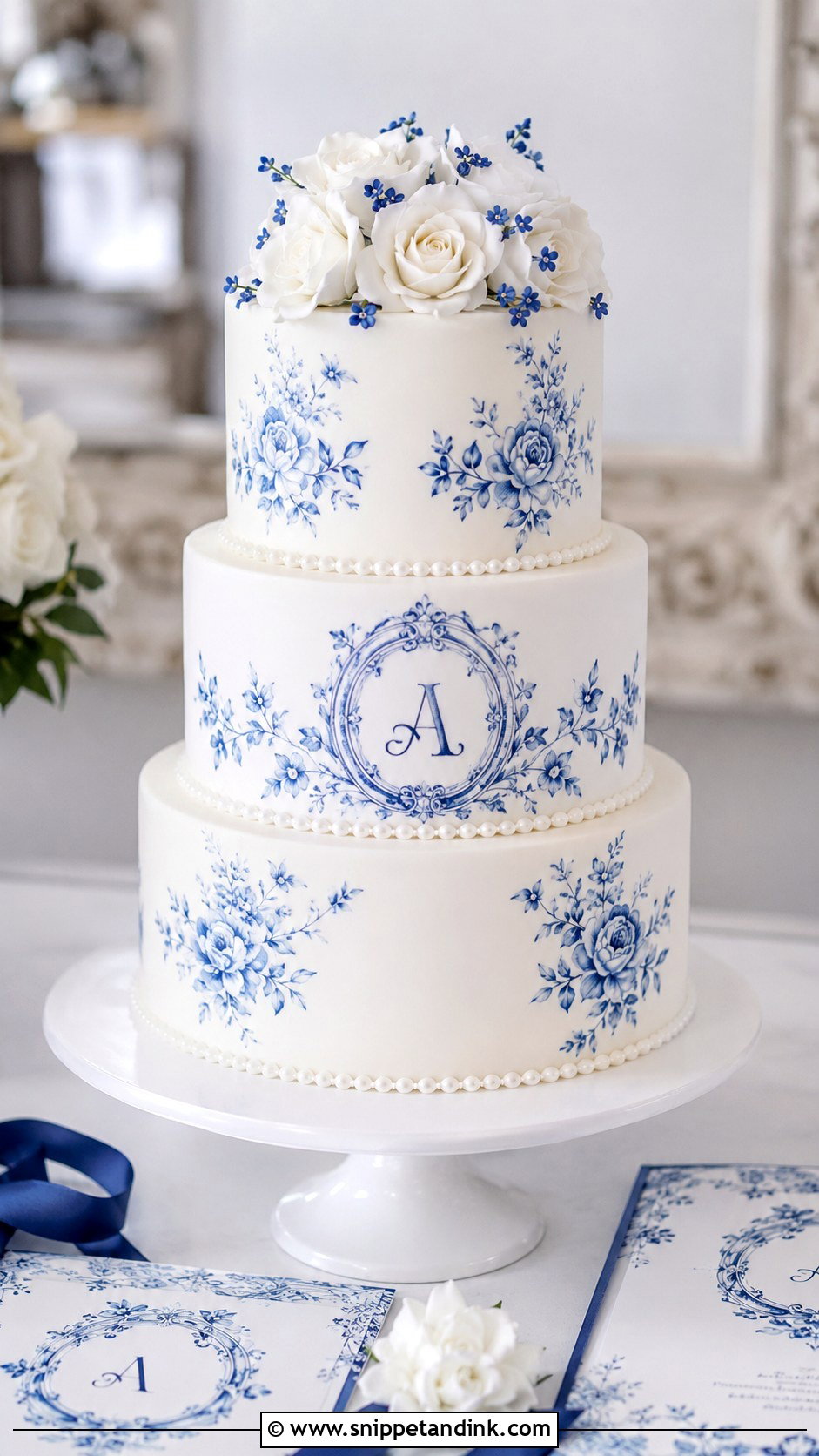 Porcelain Monogram Wedding Cake - Snippet and Ink - 20 Porcelain Cake Ideas for Wedding