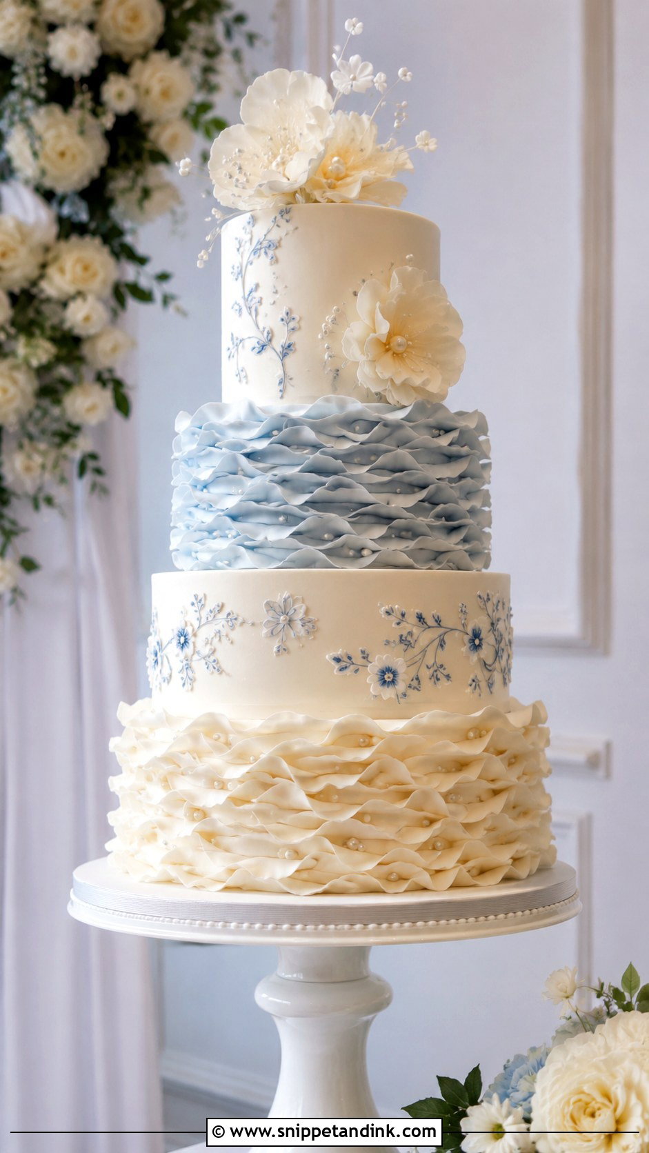Porcelain Ruffle Wedding Cake - Snippet and Ink - 20 Porcelain Cake Ideas for Wedding
