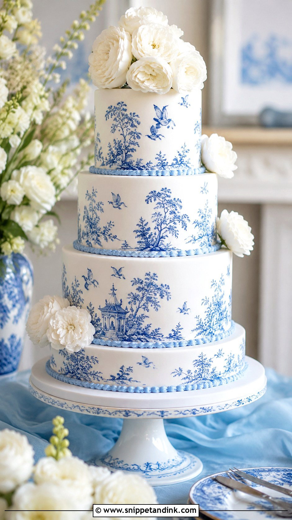 Porcelain Toile Wedding Cake - Snippet and Ink - 20 Porcelain Cake Ideas for Wedding