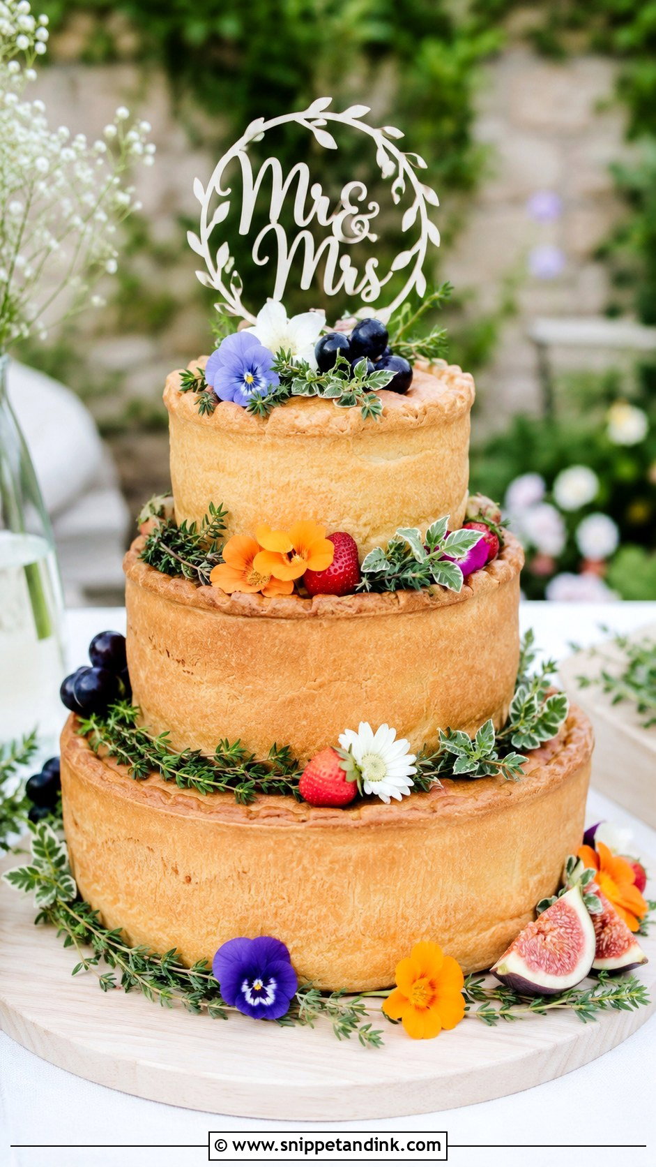 Pork Pie Wedding Cake For A Garden Wedding - Snippet and Ink - 20 Pork Pie Wedding Cake Ideas