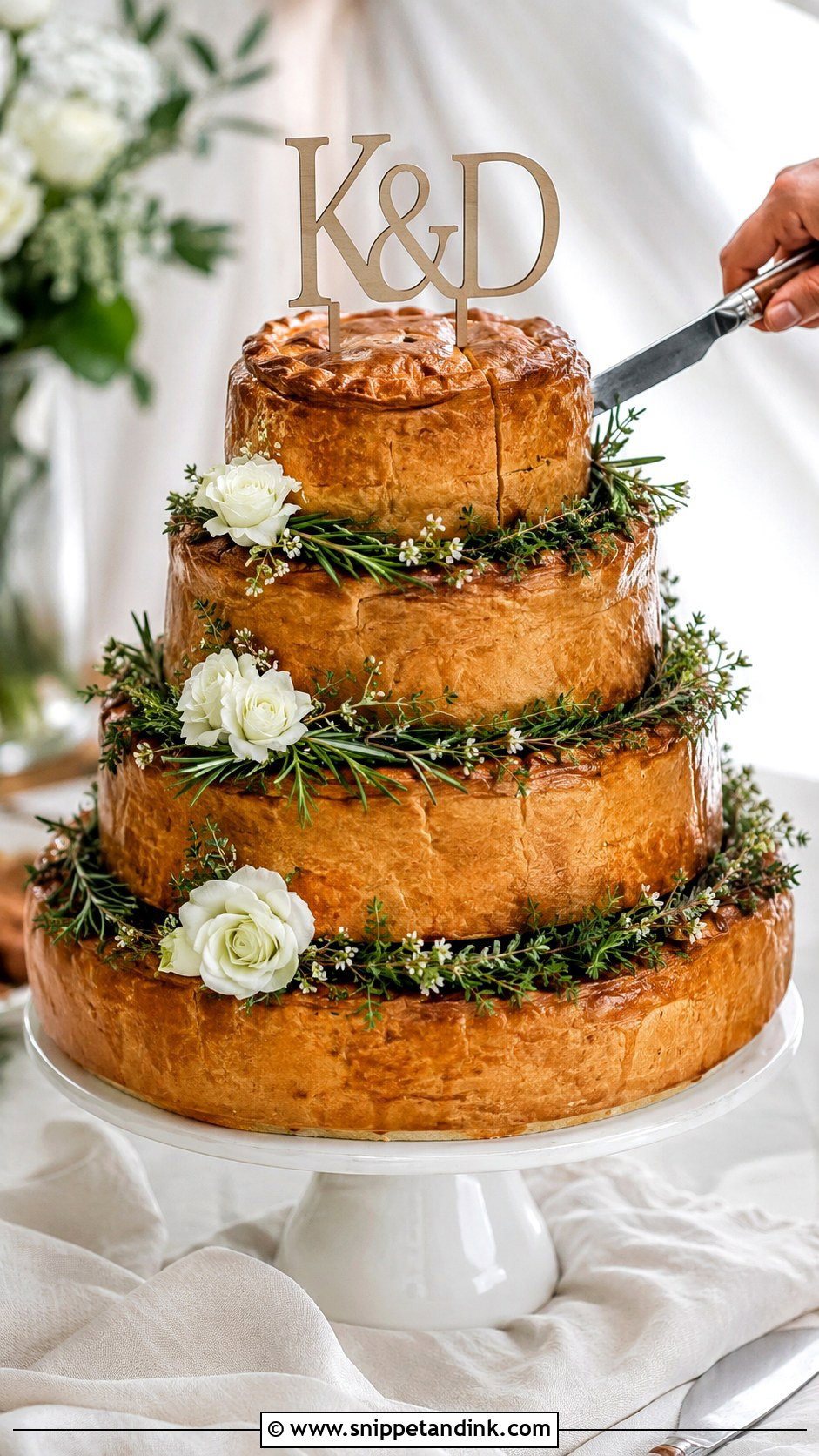 Pork Pie Wedding Cake With A Cake Topper - Snippet and Ink - 20 Pork Pie Wedding Cake Ideas